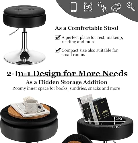 Miniatura 5 de Giantex Taburete giratorio ajustable  360 giratorio de 20 a 26 pulgadas de altura ajustable otomana de almacenamiento redondo reposapiés de cuero