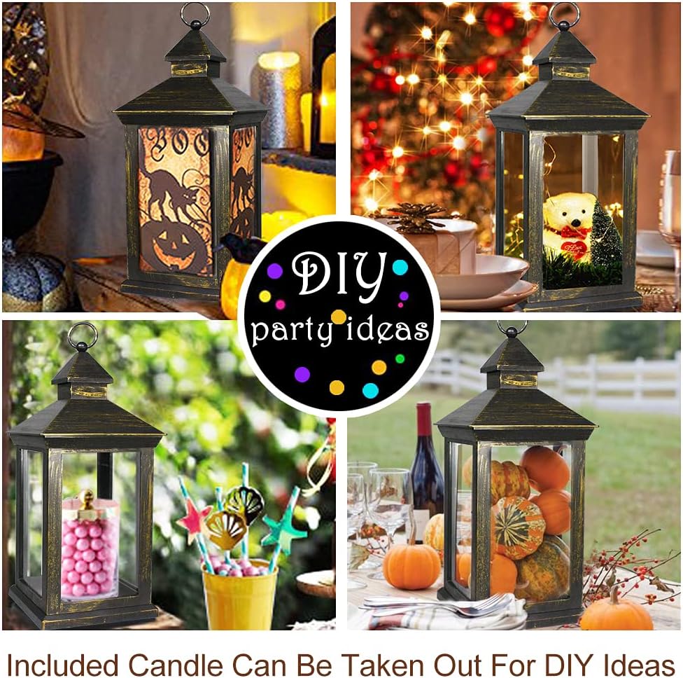 Bright Zeal 14" Tall Vintage Decorative Lantern With LED Pillar Candle (Distressed Gold, Batteries Included) - Outdoor Lanterns Decorative Hanging - Battery Lantern With Timer - Vintage Candle Lantern : Home & Kitchen