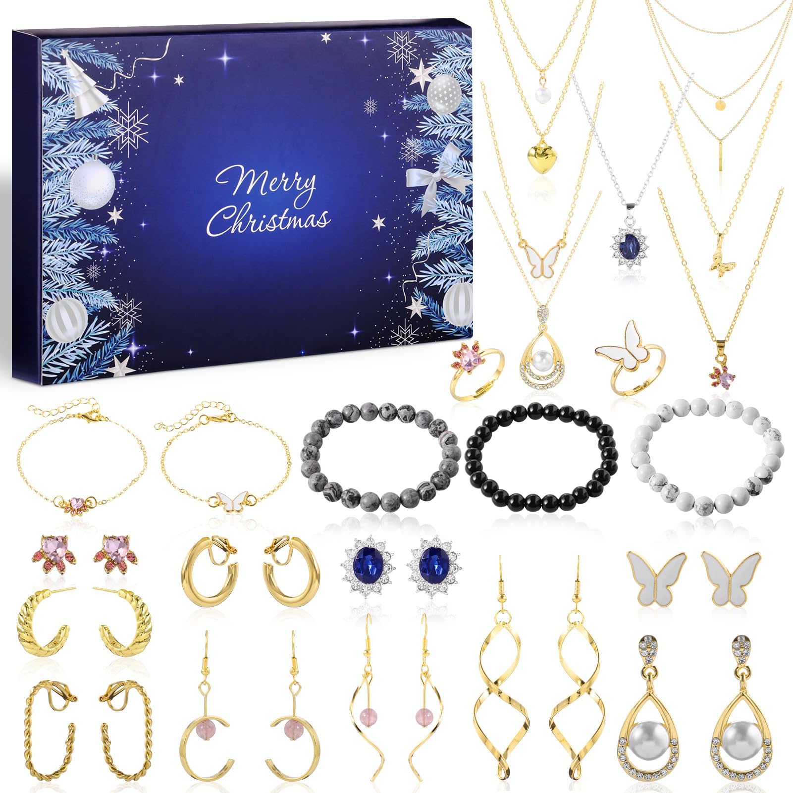 Calendrier De L'Avent Bijoux, 24 Surprises Bijoux Femme Bracelet