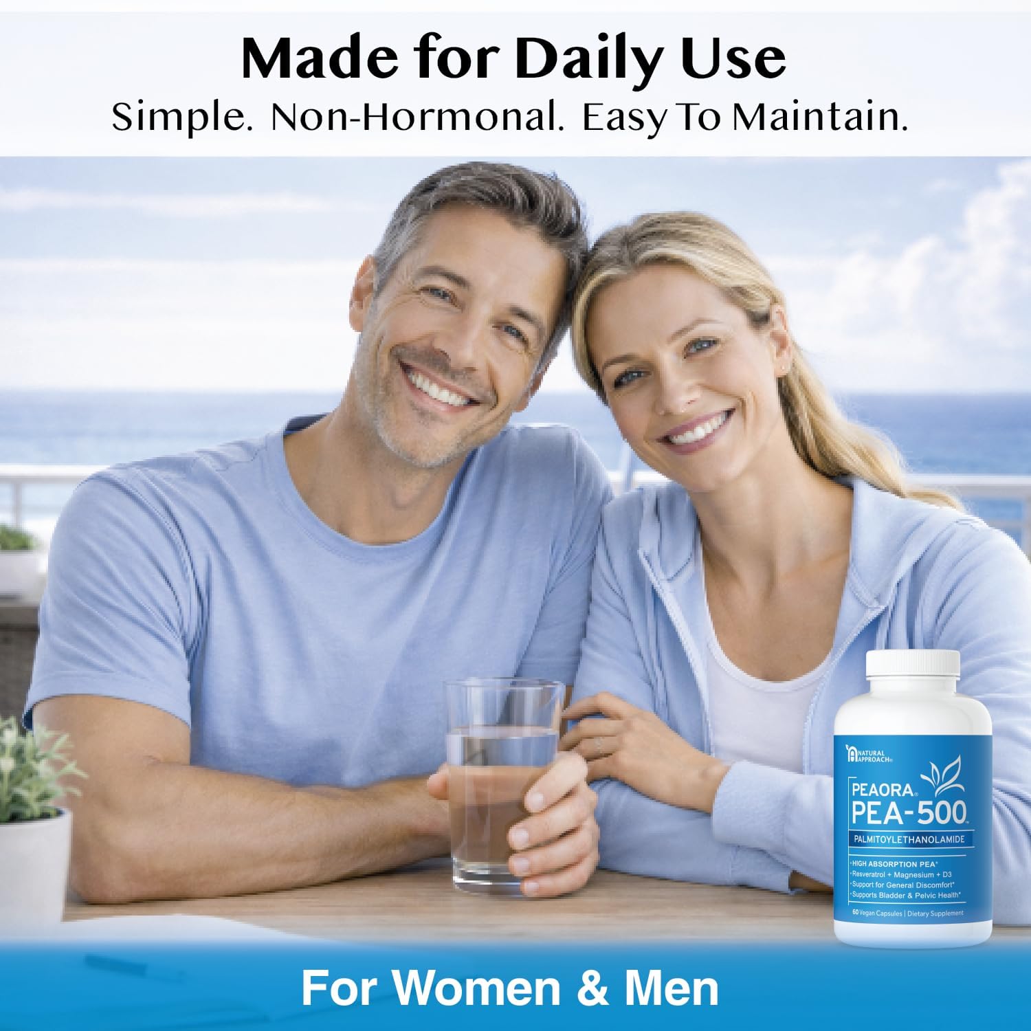 PEAORA PEA-500 - Support for Bladder, & Pelvic Discomfort | For Women & Men | Made in the USA | High-Absorption Palmitoylethanolamide & Resveratrol