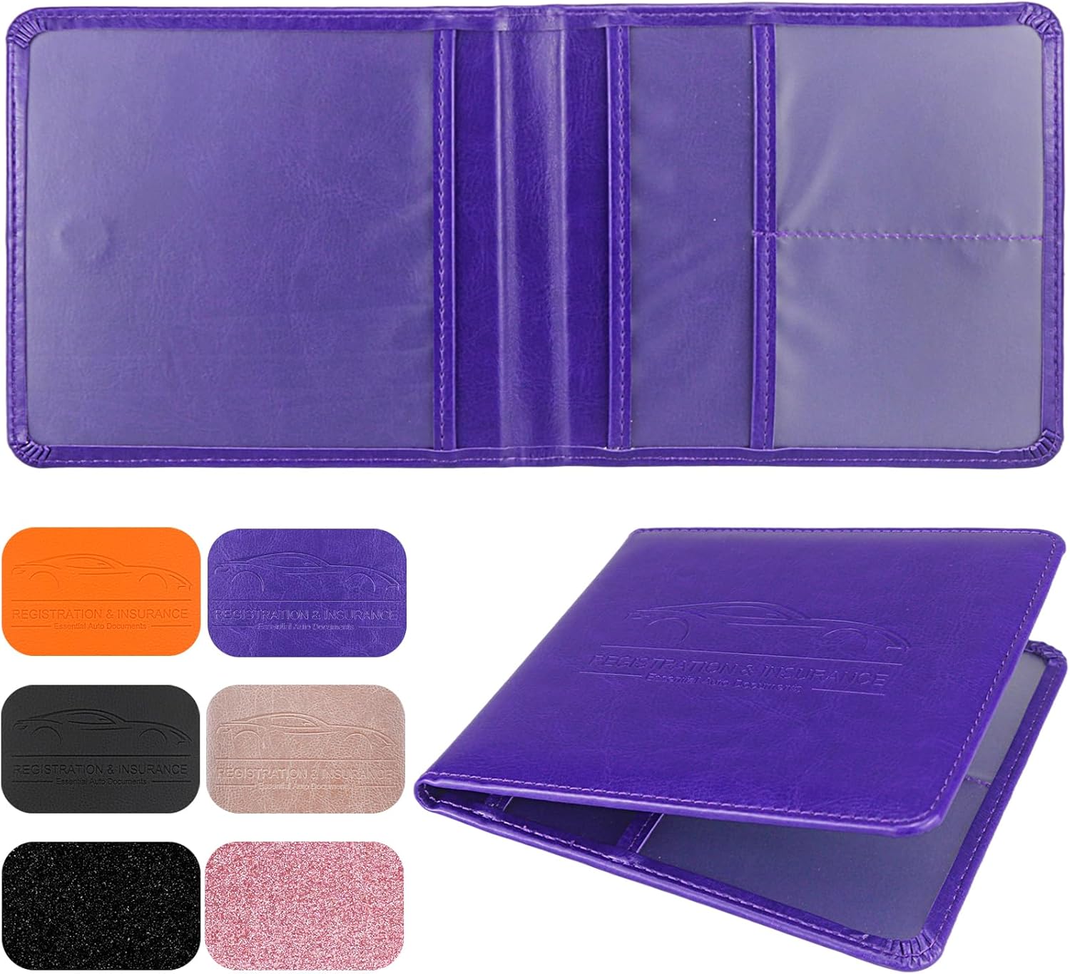 Car Registration and Insurance Holder, Premium Leather Registration and Insurance Card Holder, vehicle Glove Box Car Organizer, wallet Accessories Case with Magnetic Shut for Cards, Essential Document, Driver License Vehicle Paperwork (Purple) Car Registration and Insurance Holder, Premium Leather Registration and Insurance Card Holder, vehicle Glove Box Car Organizer, wallet Accessories Case with Magnetic Shut for Cards, Essential Document, Driver License Vehicle Paperwork (Purple)
