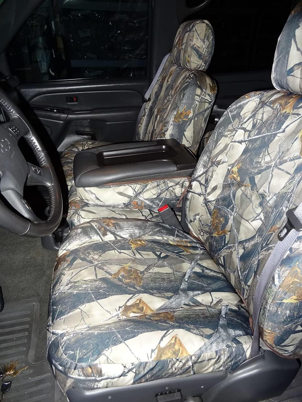 Durafit Seat Covers, SAC Camo Seat Covers for 2003-2007 Chevy Silverado, Suburban and GMC Sierra, Front 40/20/40 with Seat Belts in Top. Electric Driver seat