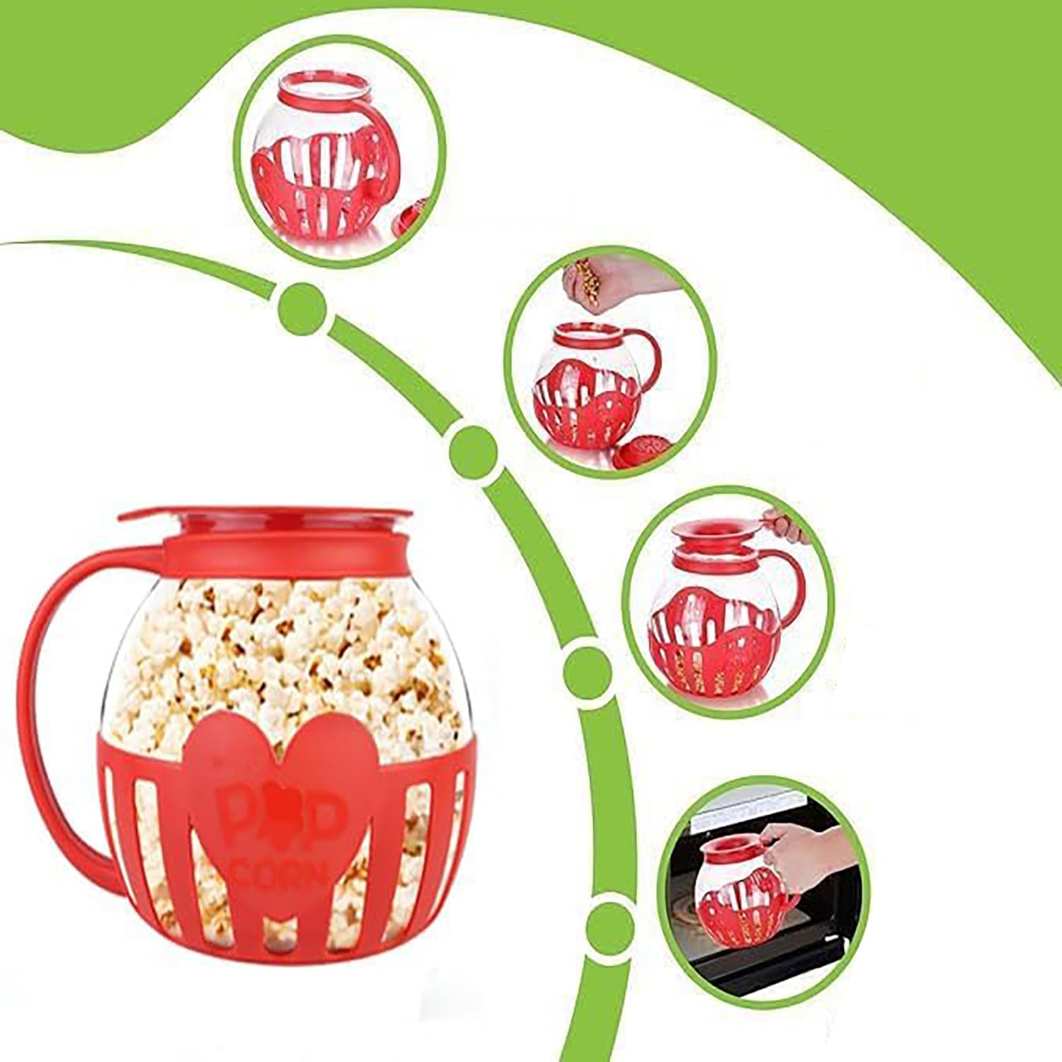 Maszyna do popcornu do kuchenki mikrofalowej, maszyna do popcornu ze szkła borokrzemowego, nadaje się do mycia w zmywarce, idealna na spotkania, imprezy, pikniki, czerwona
