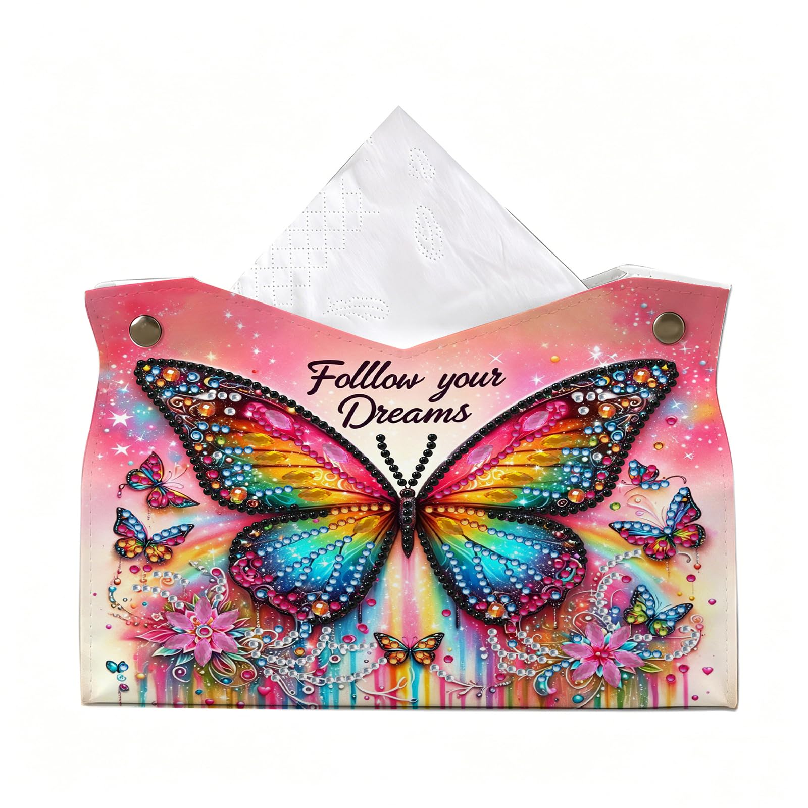 DIY Diamond Art Tissue Box Holder PULeather Diamond Art Painting Tissue Box Resin Rhinestone Storage Organizer for Home Office and Car Decoration