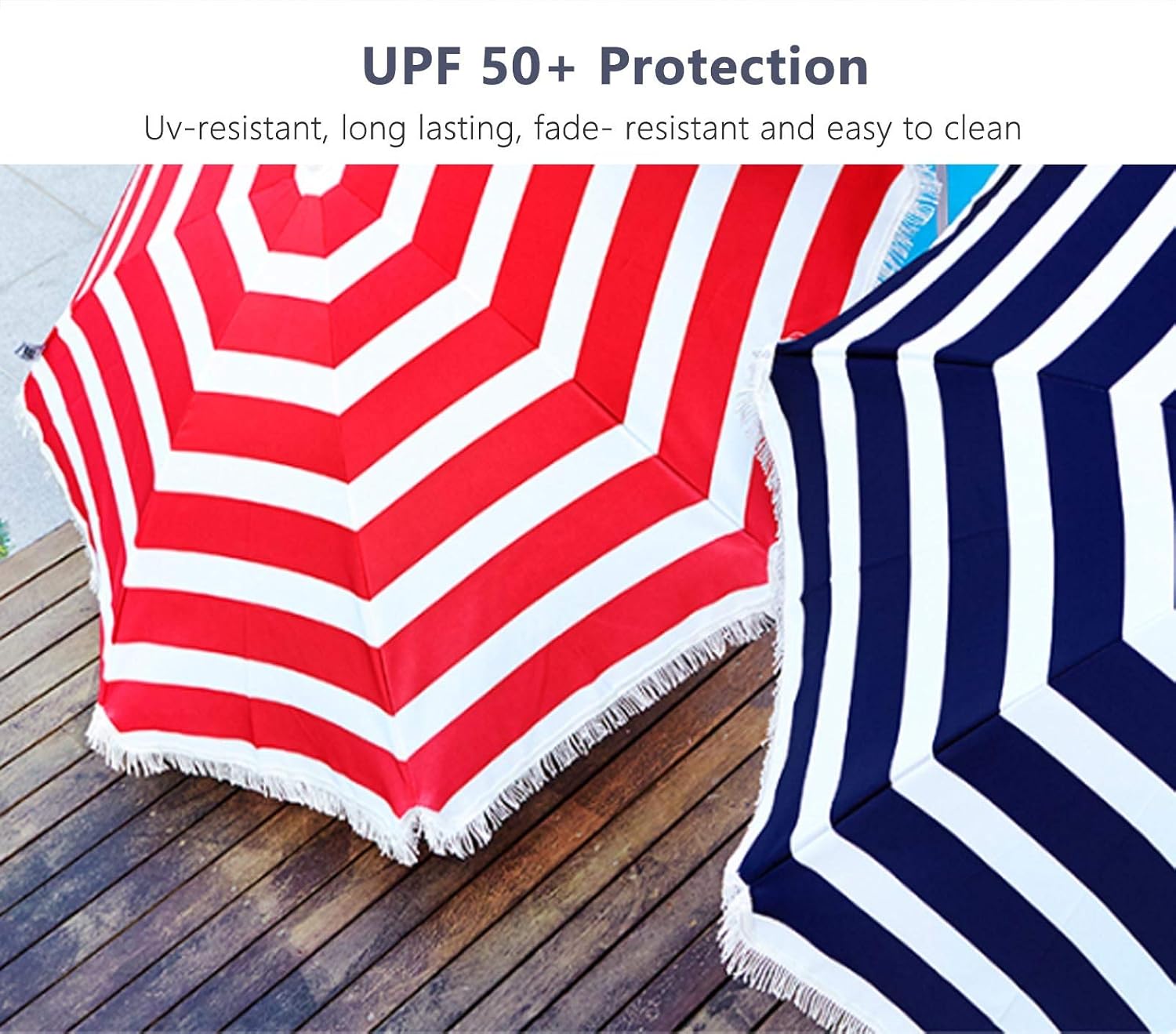 Stripe Beach Umbrella with Sand Anchor, Fringe, Waterproof Windproof Sun Shade Patio Umbrellas, for Outdoor Pool Backyard (Color : Pink)