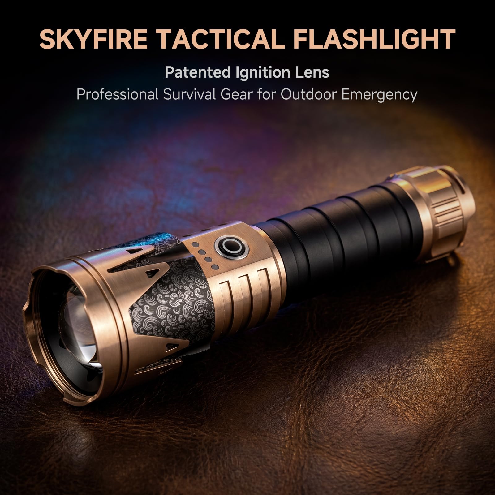 SKYFIRE Taschenlampe LED Aufladbar 8000 Lumen Extrem Hell, Kompakte Taschenlampen Zoombar mit Feuerzündungs-Linse, 6 Modi IPX6 Wasserdicht für Camping Wandern Outdoor, Inkl