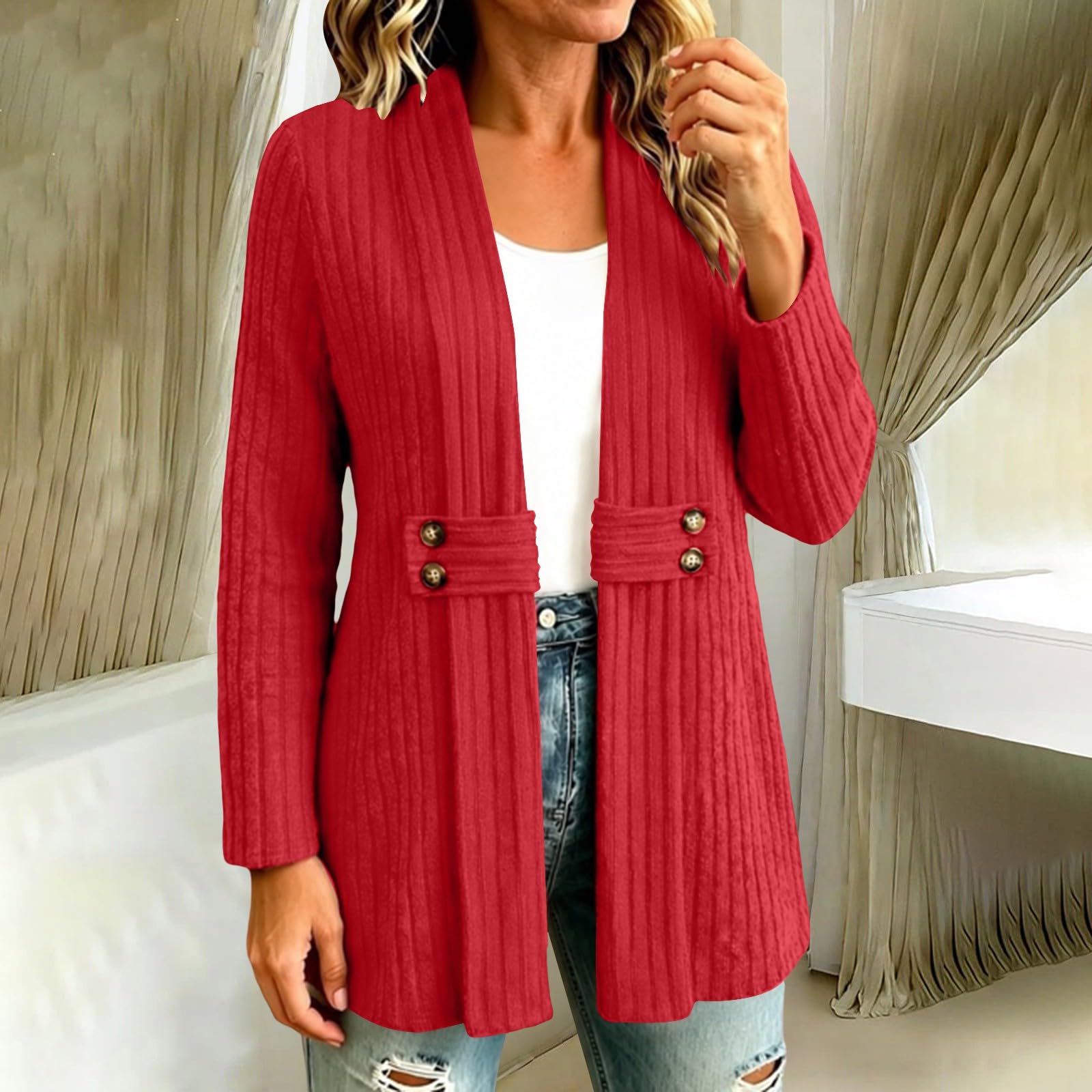 Cardigan da donna a maniche lunghe, elegante, con tasca, corto