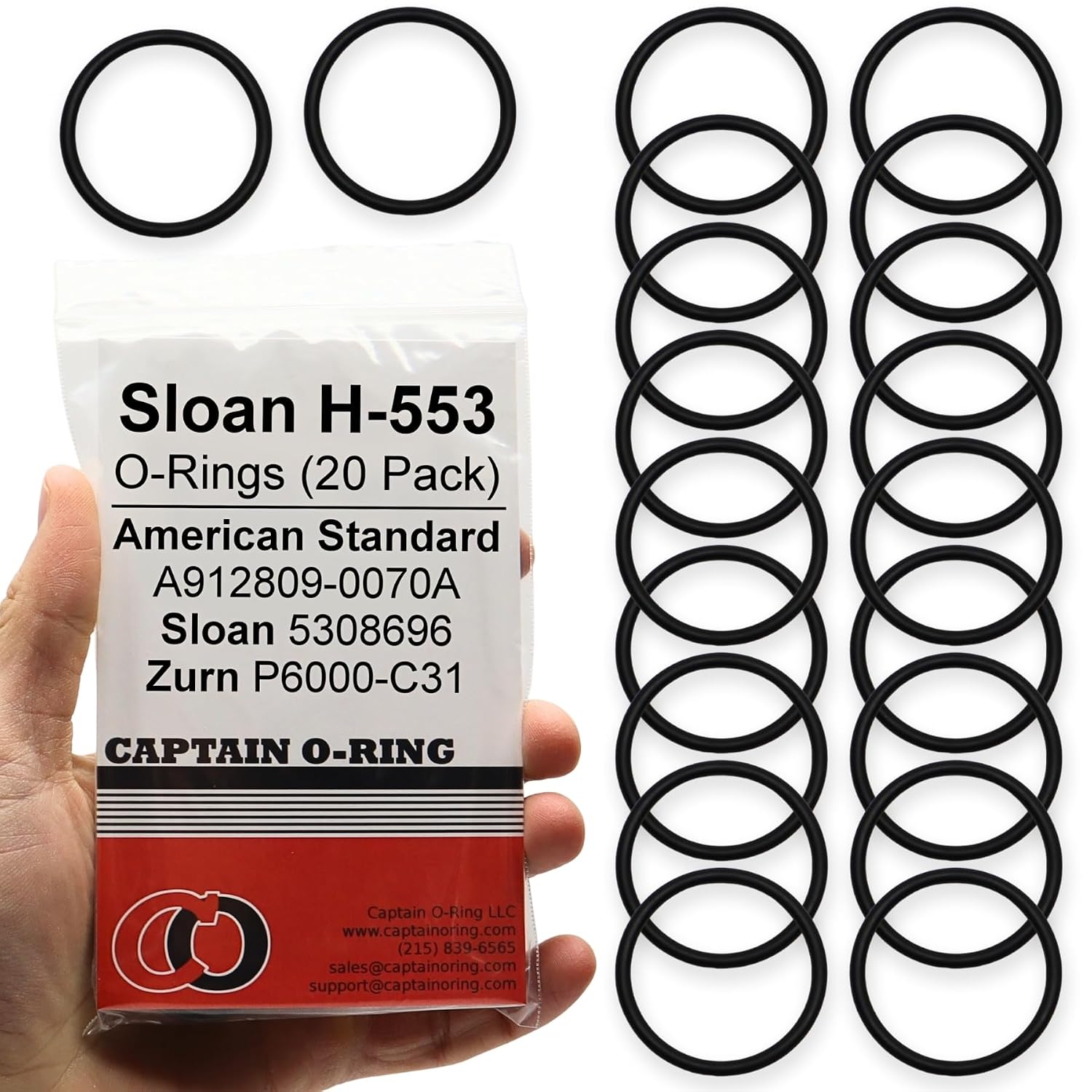 Captain O-Ring Replacement H-553/5308696 ORings for Sloan Royal/Regal Flushometer Valve Tailpiece (P6000-C31, A912809-0070A) (20 Pack)