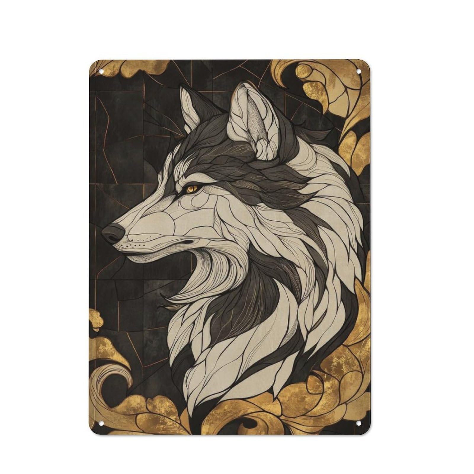 Casual Wolf in Gold Frame Garden Room Metal Sign 40x30cm, Porch Wall Decor for Conservatory, Home Bar Or Utility Room