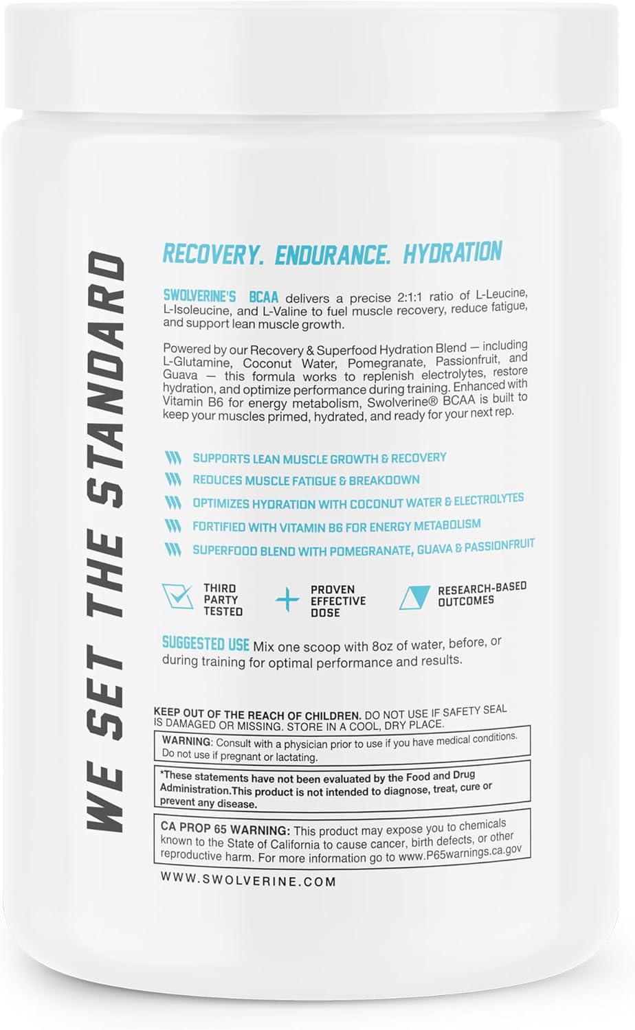 Swolverine BCAA Powder 2:1:1 with L-Glutamine & Electrolytes - Stimulant-Free Amino Acid Supplement for Muscle Recovery, Hydration & Endurance Support, 30 Servings, Lemon Lime