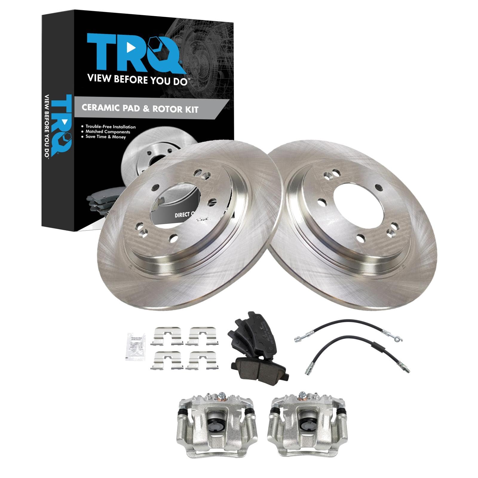 TRQ Rear Brake Pad and Rotor Set Ceramic Calipers Compatible with 2014-2015 Kia Optima