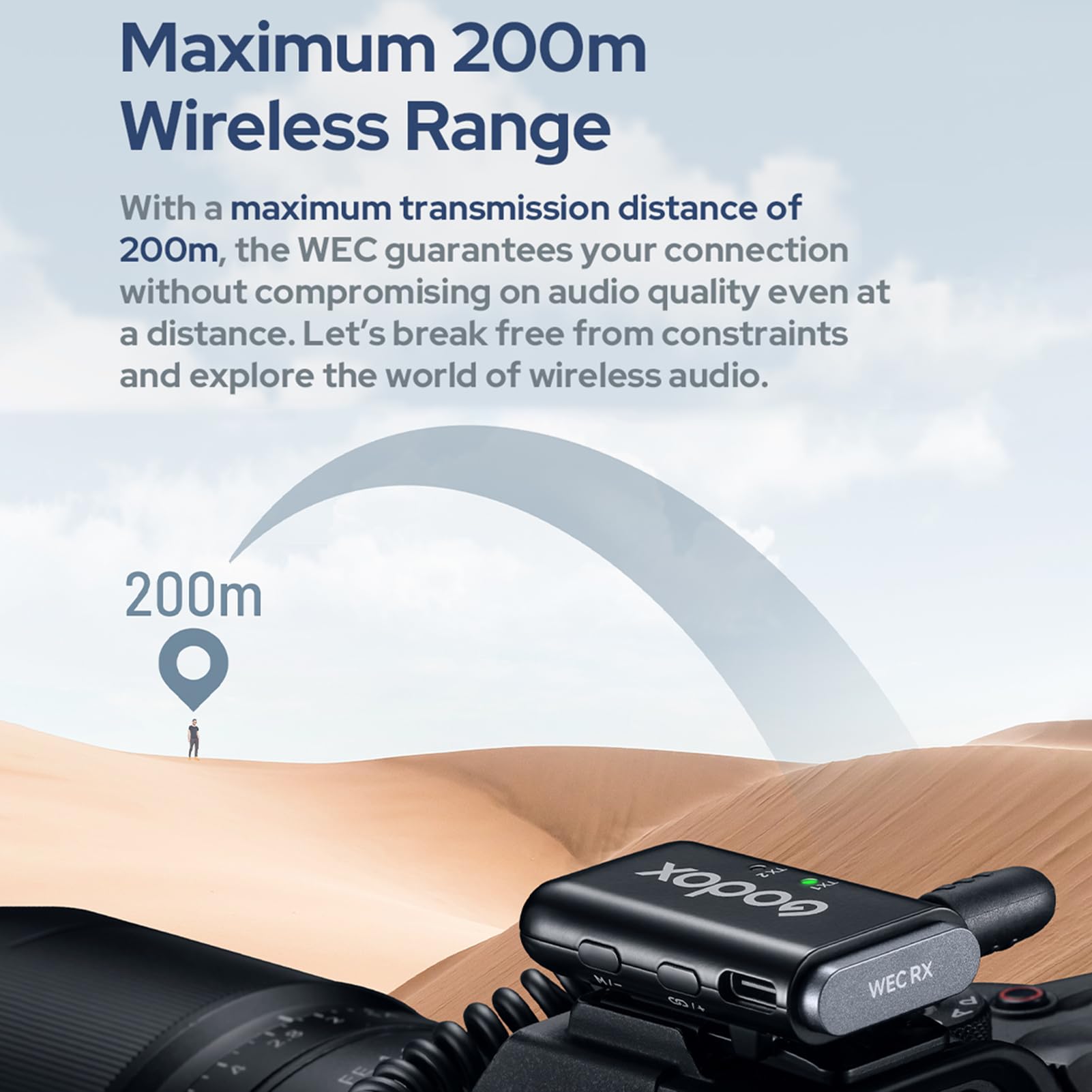 GODOX WEC Kit2 - Sistema de micrófono inalámbrico de 2.4 G, cancelación de ruido, transmisión de 200 m, batería integrada con funda de carga para smartphone, cámara réflex digital, portátil de 3,5 mm