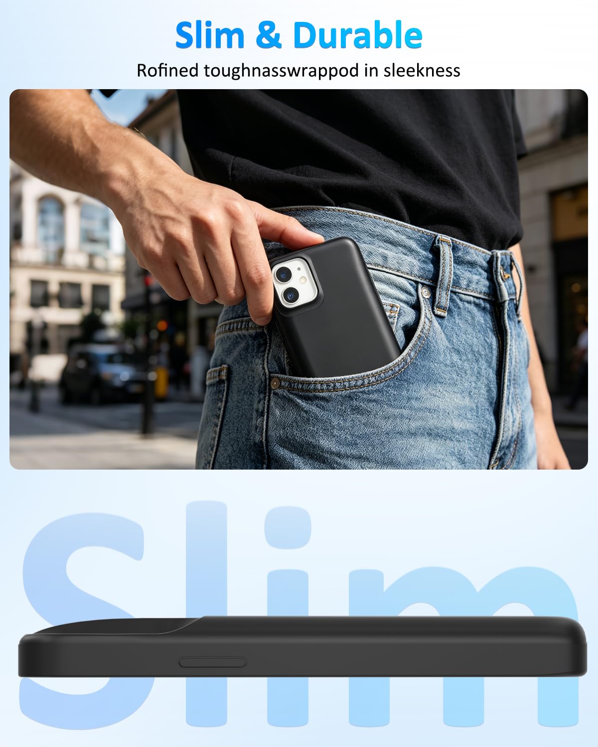 Akkuhülle für iPhone 11（6.1",6800mAh）, Schlanke Wiederaufladbare Erweiterte Ladehülle Powerbank mit Standfuß, Tragbare Schützende Telefonhülle mit Akku für iPhone 11