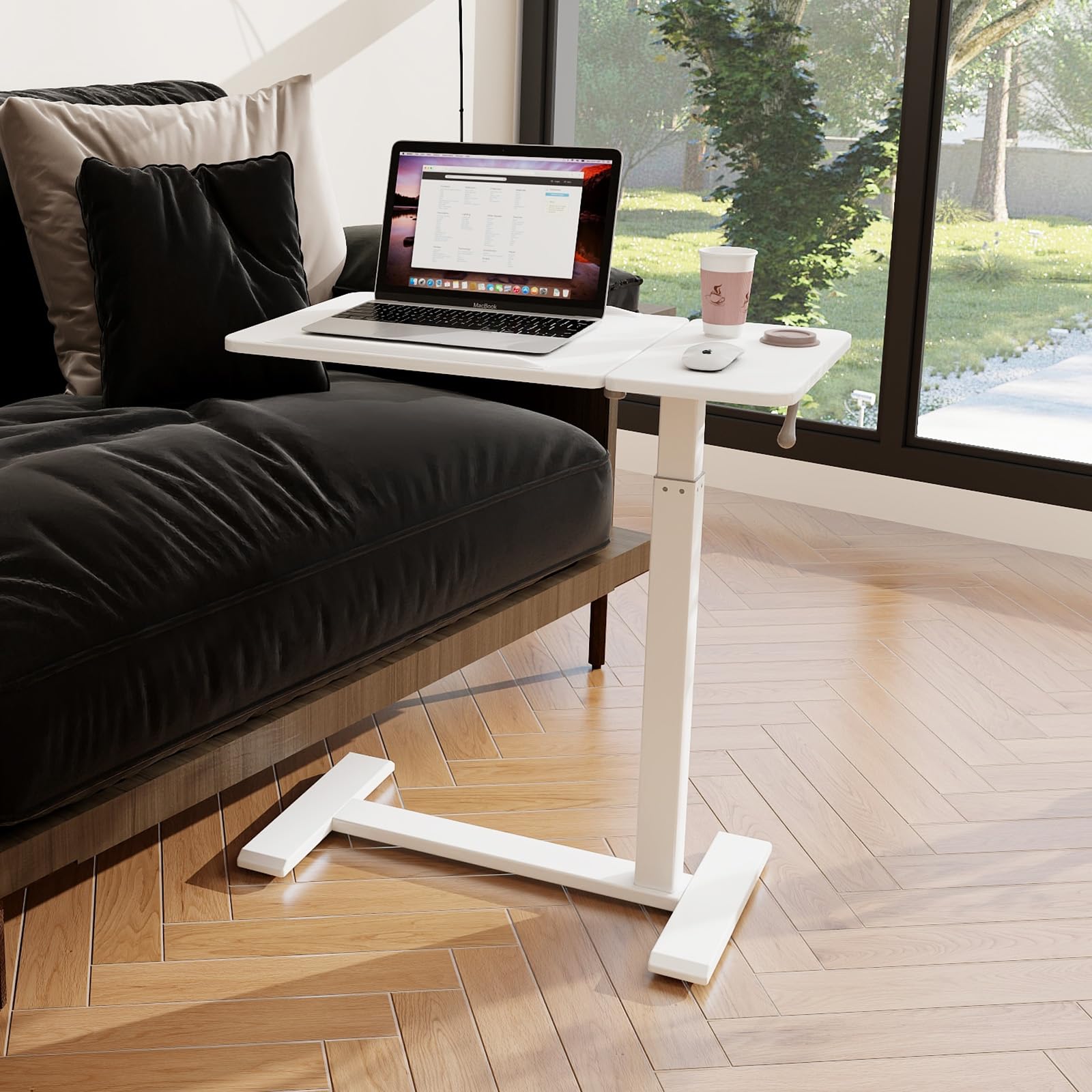 PUNCIA Tavolino da Laptop Scrivania per Computer 68x40 CM Regolabile in Altezza 70-102cm Tavolo da Letto con Ruote Tavolino Porte PC Porta Computer da Scrivania per Ufficio e Casa (Bianco)