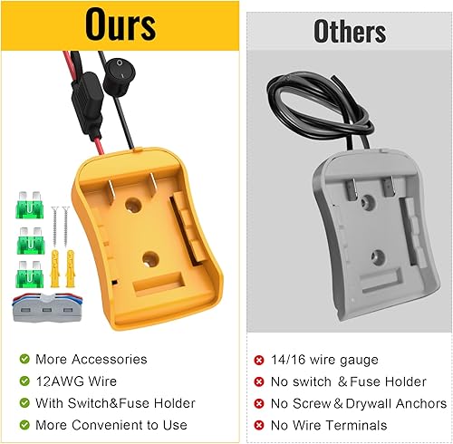 Miniatura 6 de Paquete de 2 adaptadores de rueda eléctrica compatibles con batería Dewalt de 20 V, kit de convertidor con fusible, interruptor y terminales de