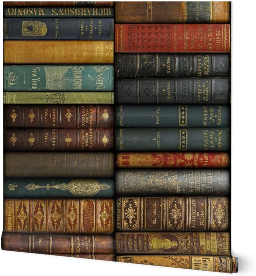 Peel & Stick Wallpaper 3ft x 2ft - Library Vertical Books Book Shelves Fancy Victorian Vintage Photographic Antique Custom Removable Wallpaper by Spoonflower