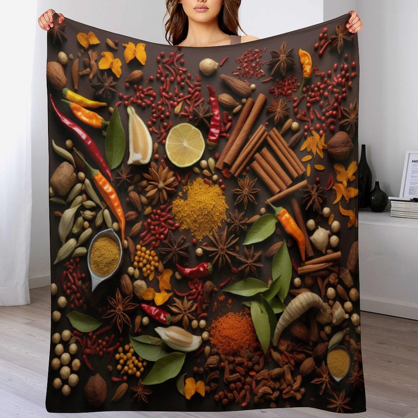 Couverture légère en polaire contre le froid rideau de lit motif épices 140x180cm