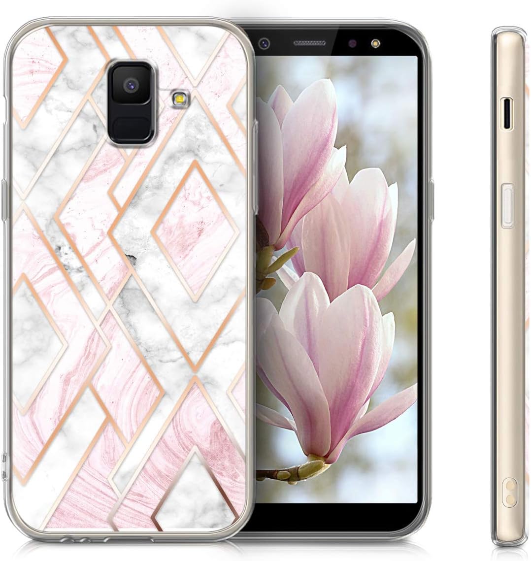 kwmobile TPU Case Compatible with Samsung Galaxy A6 (2018) - Case TPU Phone Cover - Glory Mix 2 Rose Gold/White/Dusty Pink