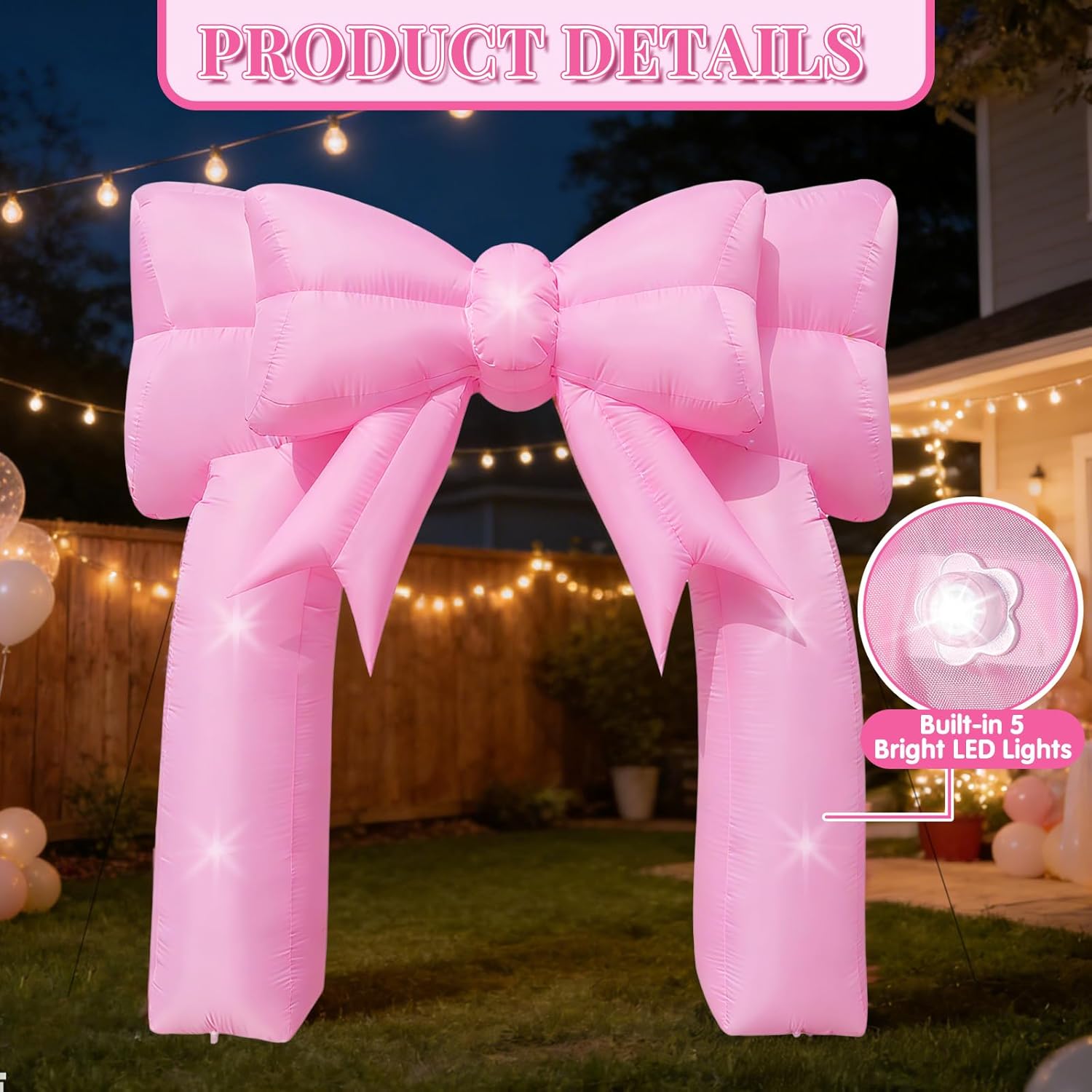 9FT Pink Bow Inflatable Arch Outdoor Decorations Giant Blow-up Bow Arch Built-in 5 LED Lights for Pink Birthday Party Decor Wedding Coquette Bachelorette Bridal Party Supplies Yard Garden Lawn