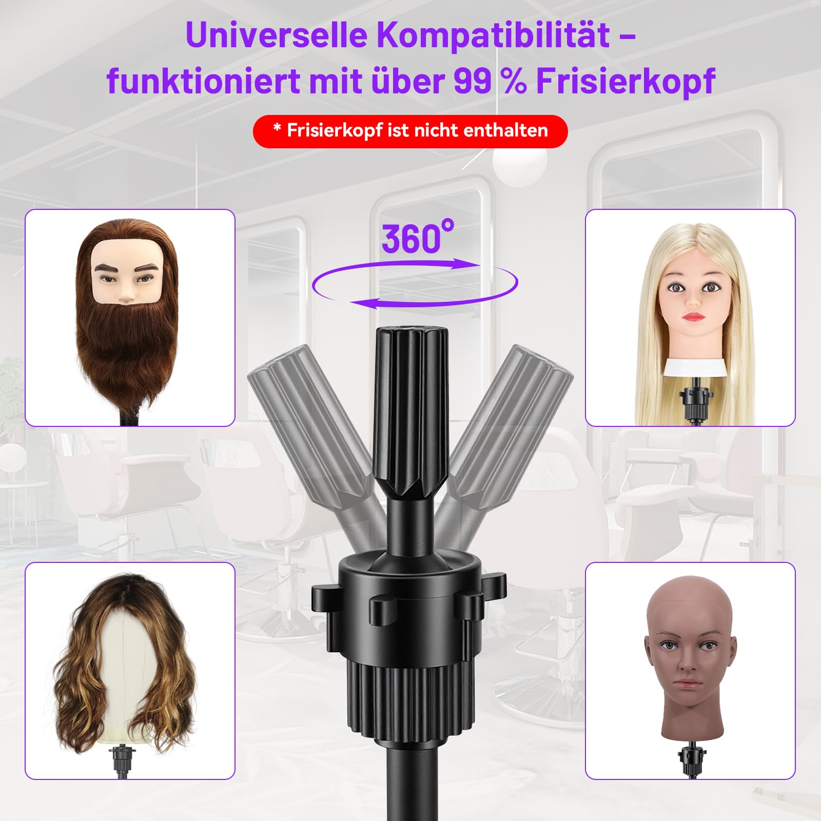 TwoWin 55 Zoll (140cm) Perückenständer, Frisierkopf Ständer, Verstellbar Schaufensterpuppen kopfständer für Friseur, Übungskopf Ständer für Kosmetologie Friseur Ausbildung