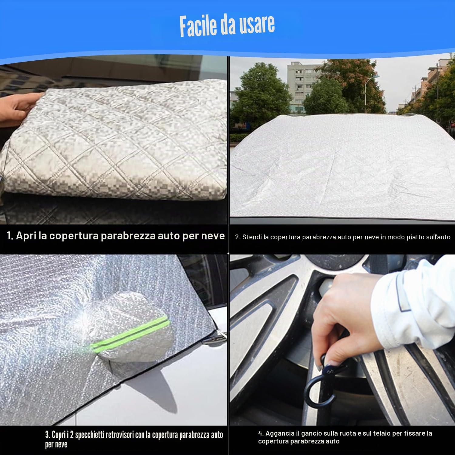Copri Parabrezza per Auto Inverno, Copri Parabrezza Auto, 255x235cm, Telo Parabrezza Auto Antigelo, Telo Antigelo per Auto, Copertura Auto Ripiegabile, Copertura Parabrezza per Gelo, Neve