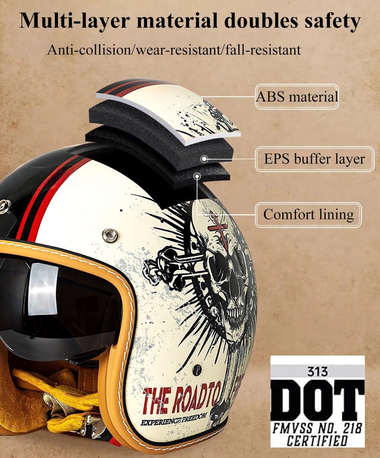 Casco Da Scooter 3/4, Casco Da Moto Retrò, Casco Jet, Casco Chopper Con Omologazione ECE, Casco Da Moto A Mezza Calotta Per Adulti, Uomo E Donna, Casco Da Moto Vintage B1,M/(55~56cm)