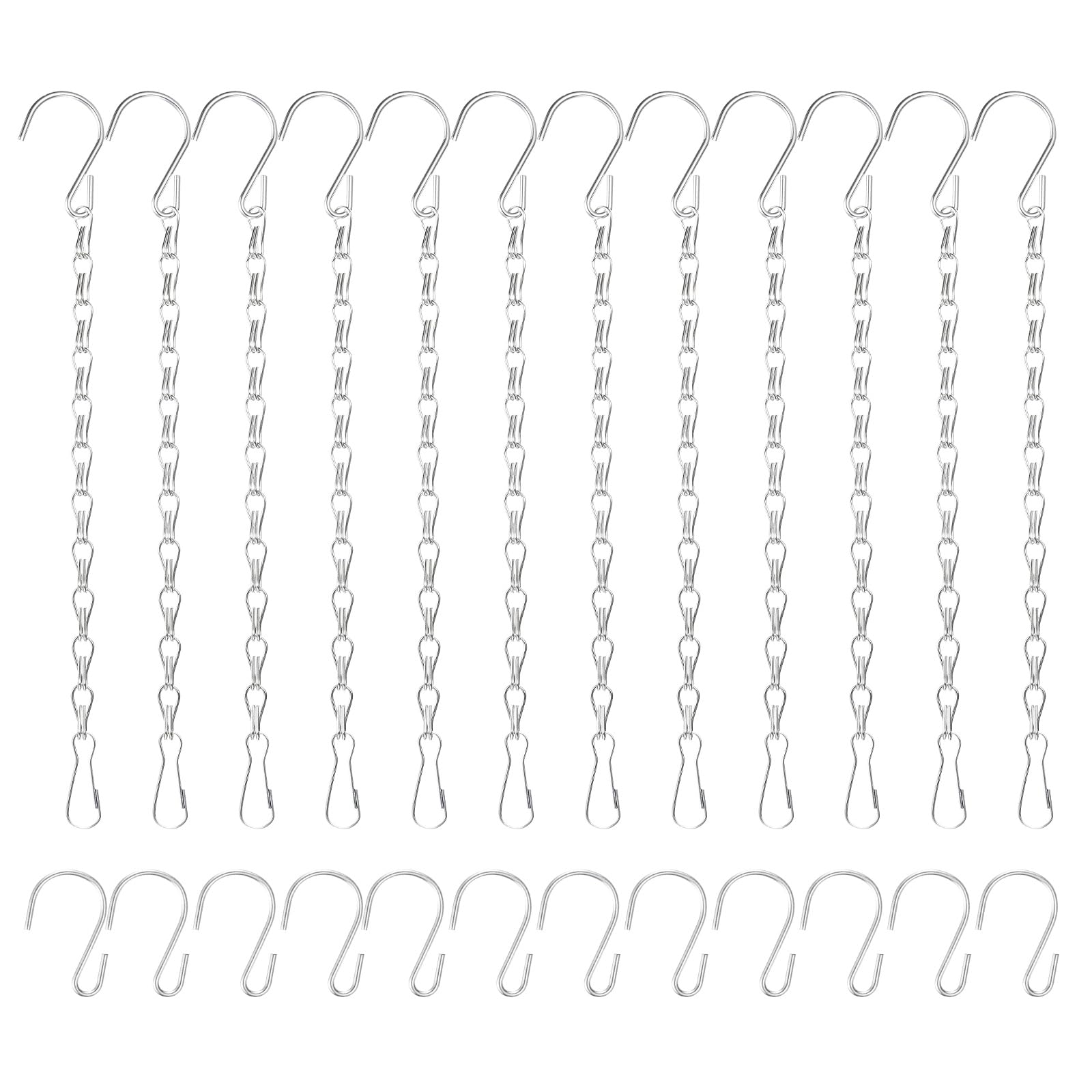 M METERXITY 12-Pack Chain for Hanging Plants, 25cm(10 Inch) Adjustable Hanging Chain with Hooks & Clips for Bird Feeder/Planter/Lantern/Wind Chime, Iron Basket Extender Hanger [Silver]
