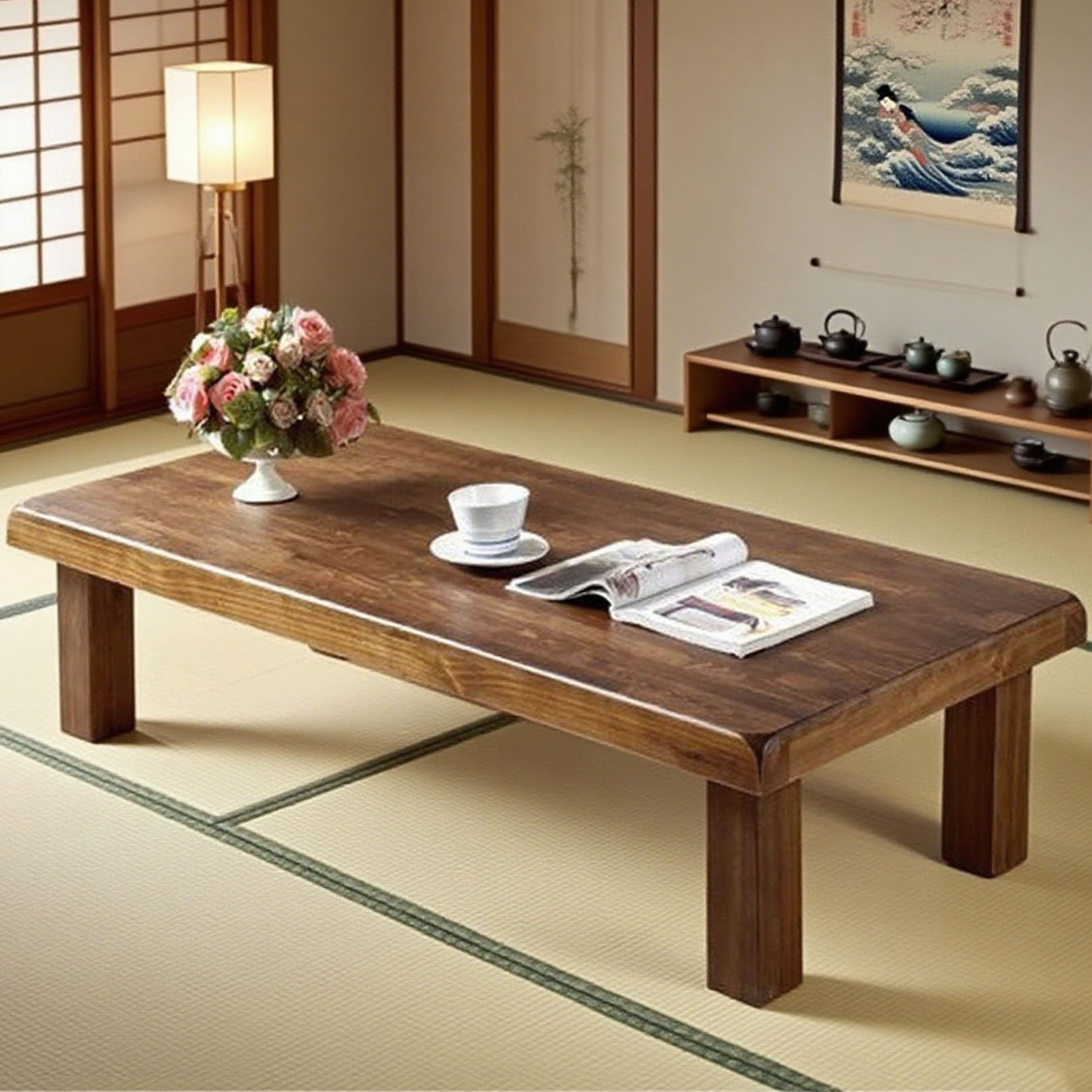 Tavolo basso da pavimento in legno, rettangolare giapponese, per sedie a pavimento, tavolo tatami per casa, ufficio, camera da letto, 100 cm