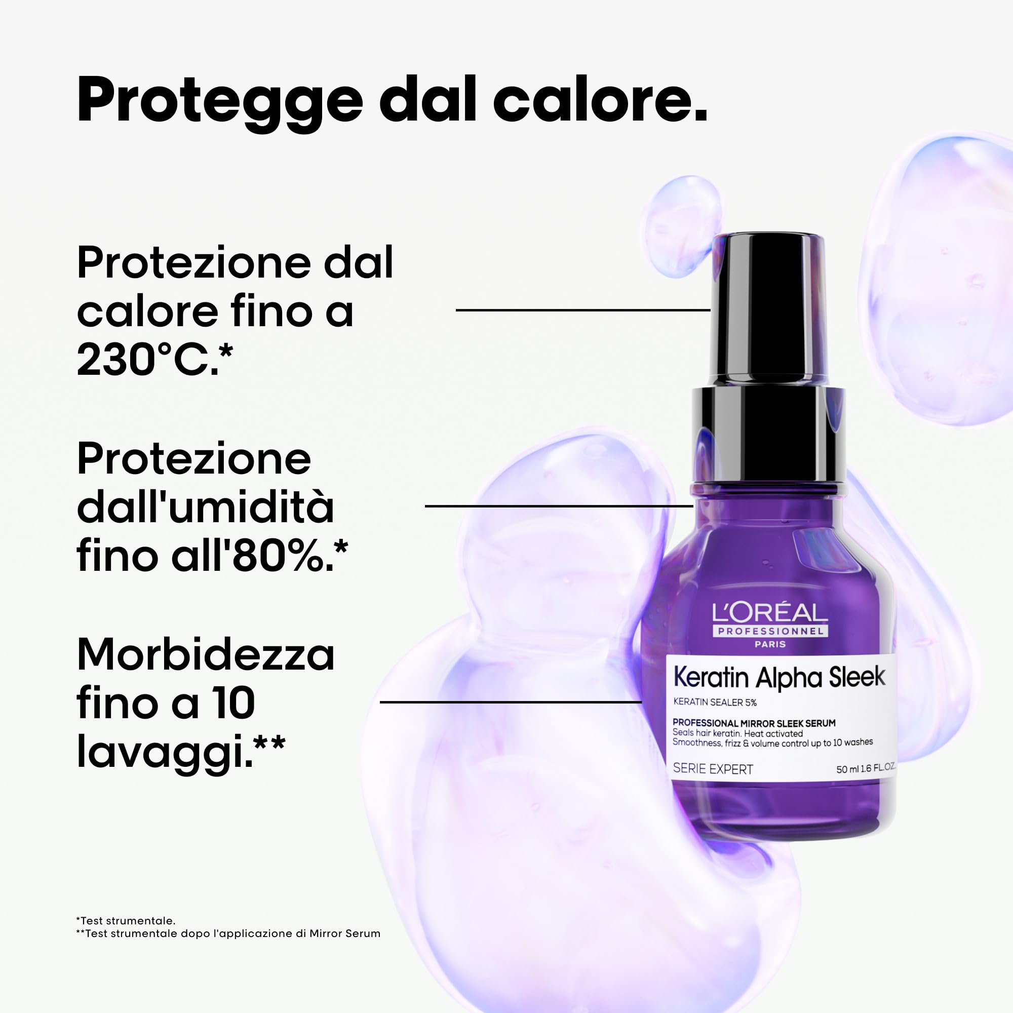L'Oréal Professionnel, Siero Leave In Anticrespo e Disciplinante, Per Tutti i Tipi di Capelli, Capelli Più Morbidi e Luminosi, Protezione dal Calore, Con Keratin-Sealer, Keratin Alpha Sleek, 50 ml