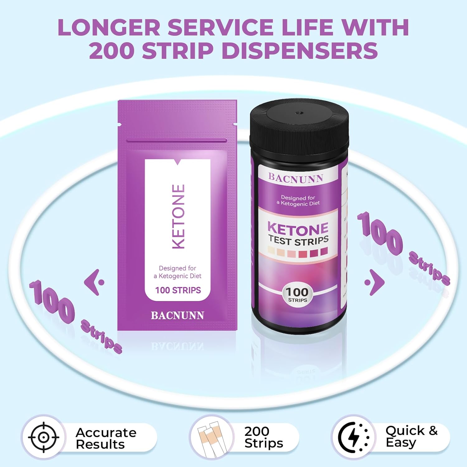 BACNUNN Ketone Test Strips - Upgraded 200 Keto Strips Urine Test for Ketogenic & Low-Carb Diets with Urine Cup - Ketosis Home Urinalysis Keto Sticks - Image 2
