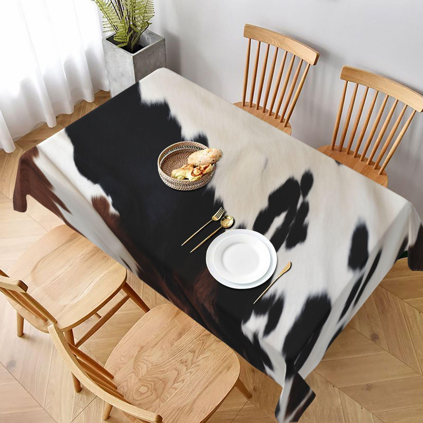 WPKJU Cowhide Printed Tablecloth 60x90 in Water Resistant Table Cover Washable Rectangle Table Cloth for Dining Tables