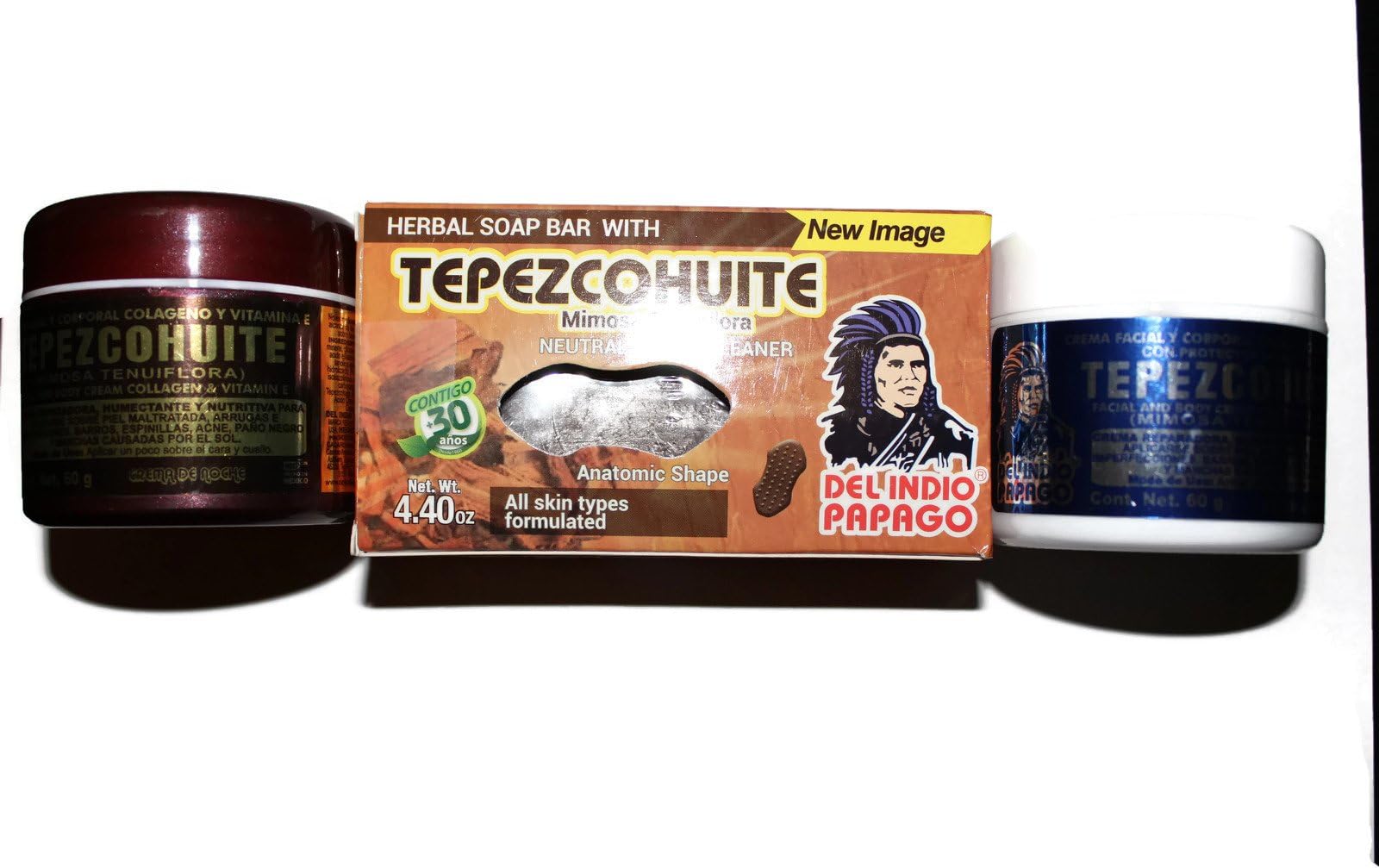 Set of 2 Tepezcohuite Creams and 1 Bar soap "El Indio Papago"