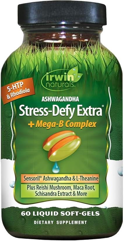 Amazon Com Irwin Naturals Stress Defy Extra Plus Mega B Complex Potent Adaptogens Support A Balanced Positive Mood Calm Focused Stress Management With Rhodiola 5htp Reishi Maca 60 Liquid Softgels