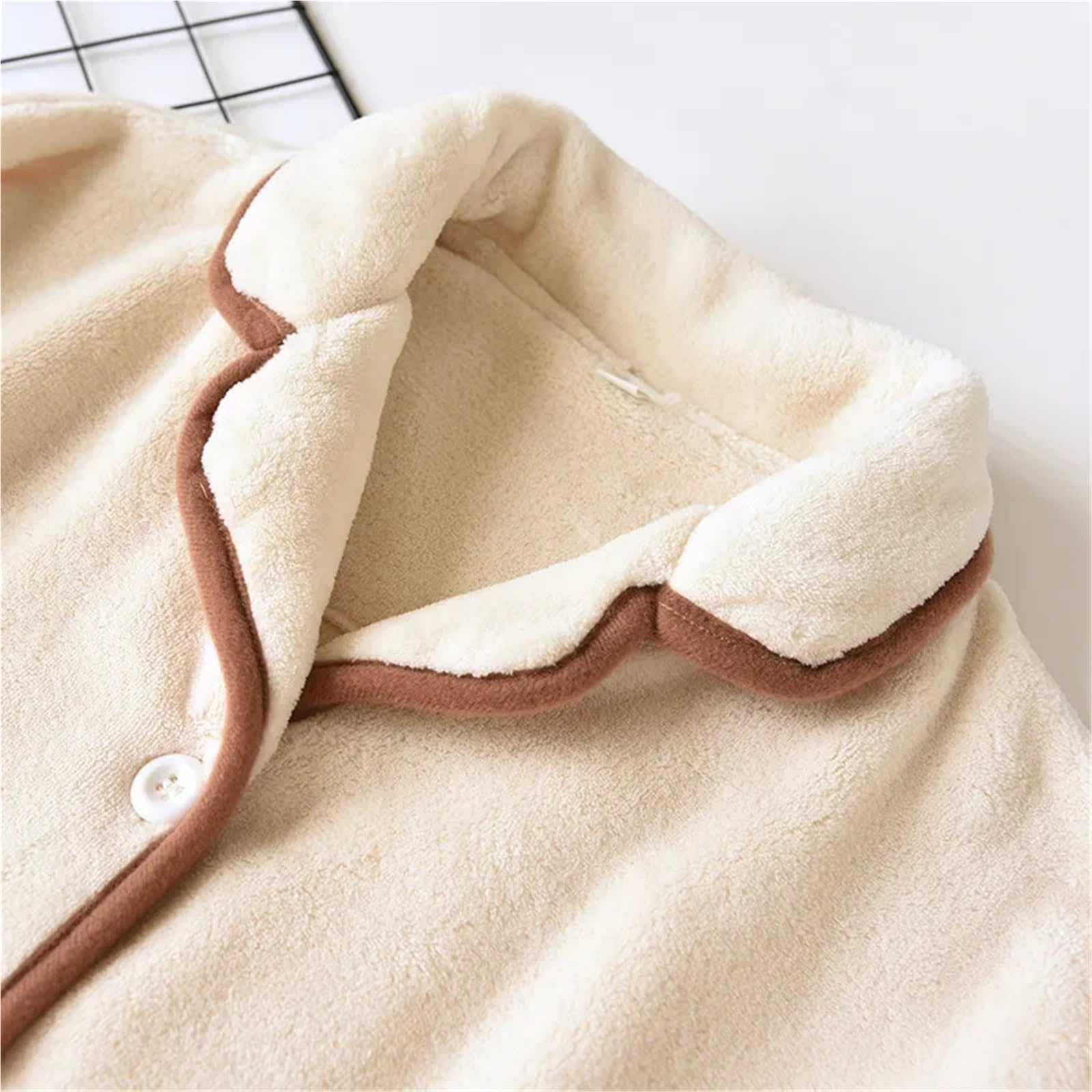 Pijamas Gruesos de Lana Coral for Parejas, Pantalones Manga Larga, Traje Franela Dos Piezas Talla Grande for casa, otoño e Invierno para Mujer