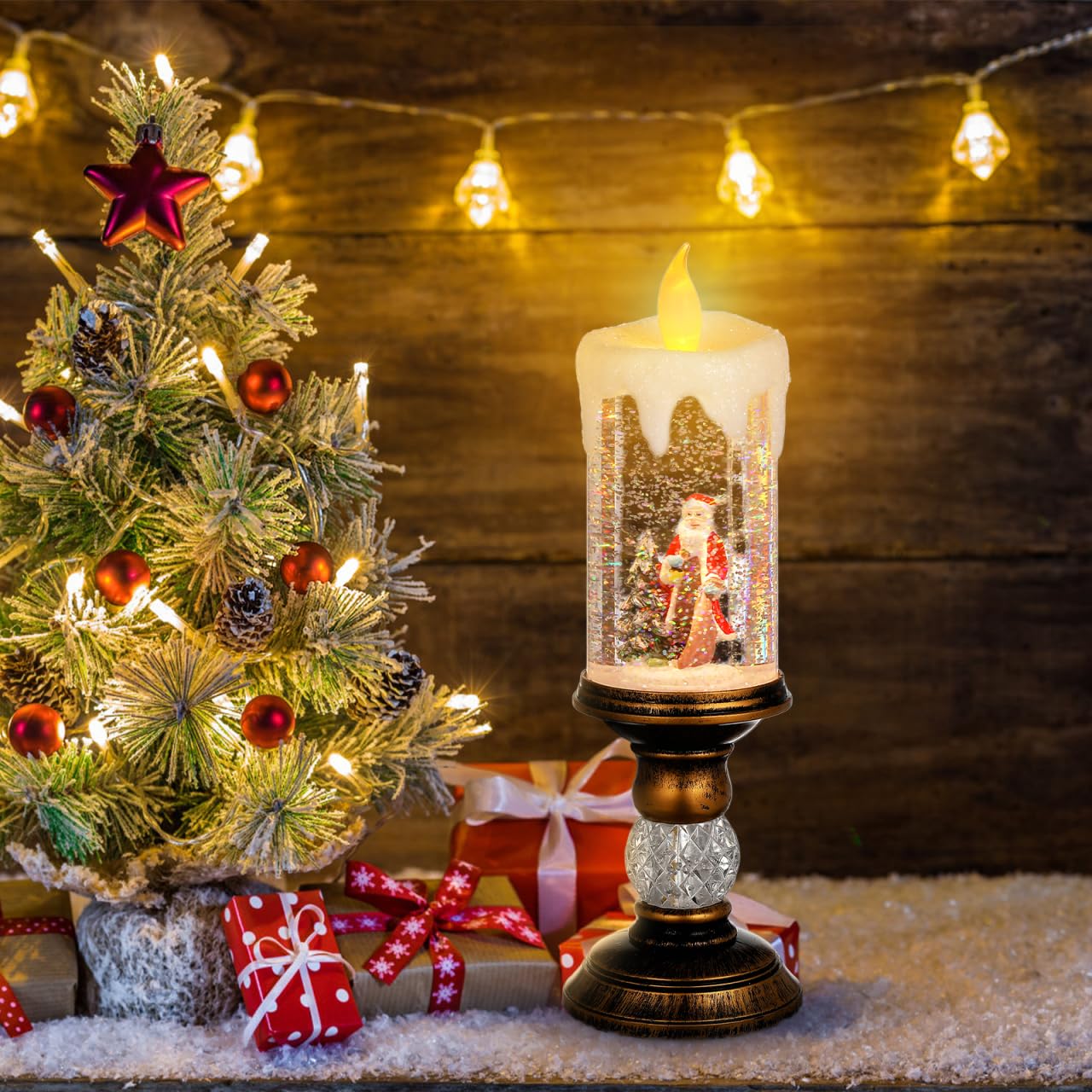 Ciieeo Weihnachts-led-kerzenlampe, Dekoratives Nachtlicht mit Spieluhr, Kristall-schneekugel-Effekt für Heim- Und Bürodekoration, USB-betrieben, Mehrfarbig