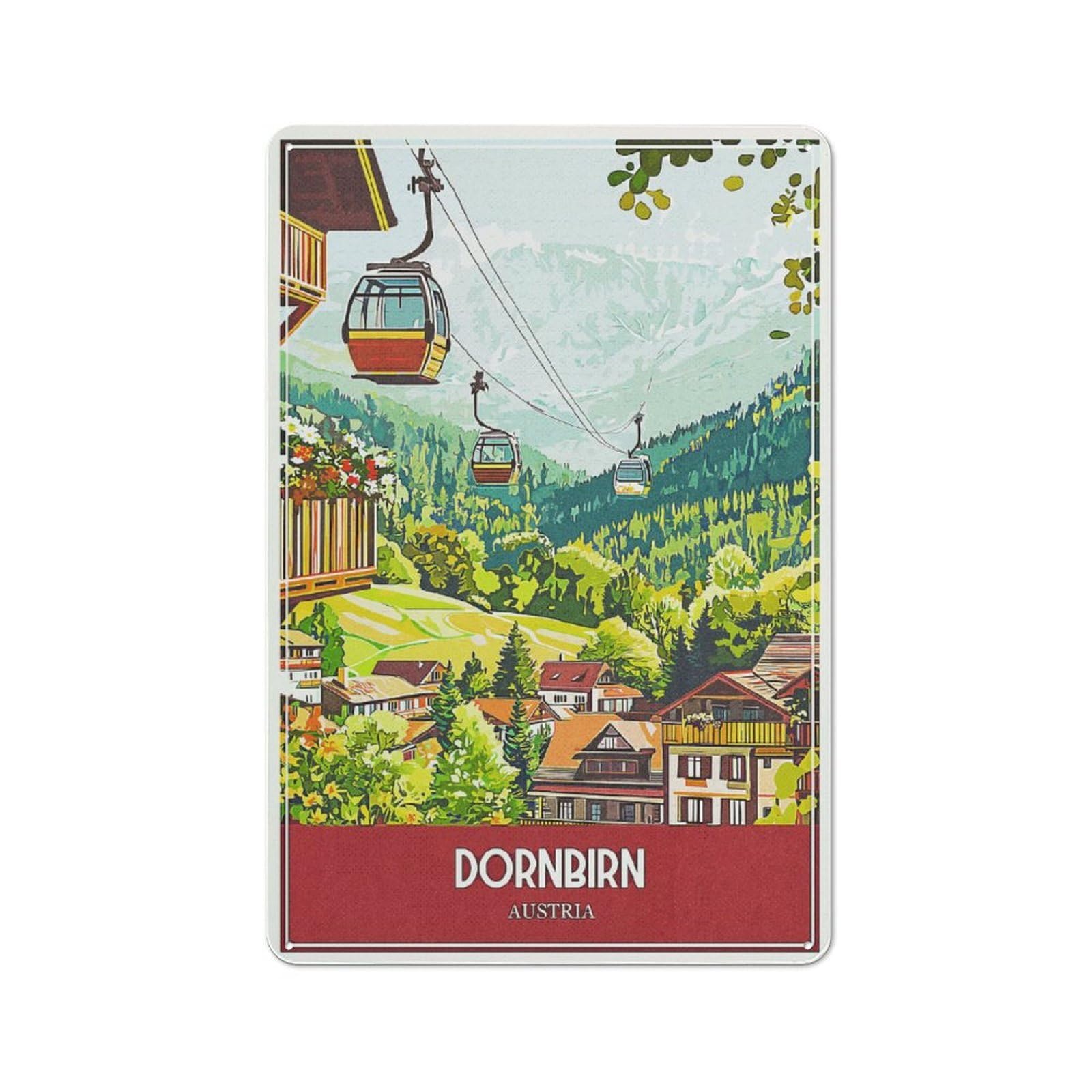 Junmoney Style-13 Modern Retro Decorative Metal Plaque 30X20cm Featuring Dornbirn Austria Travel, Loft Wall Plaque For Flat, Bar, Studio Or Gallery Wall