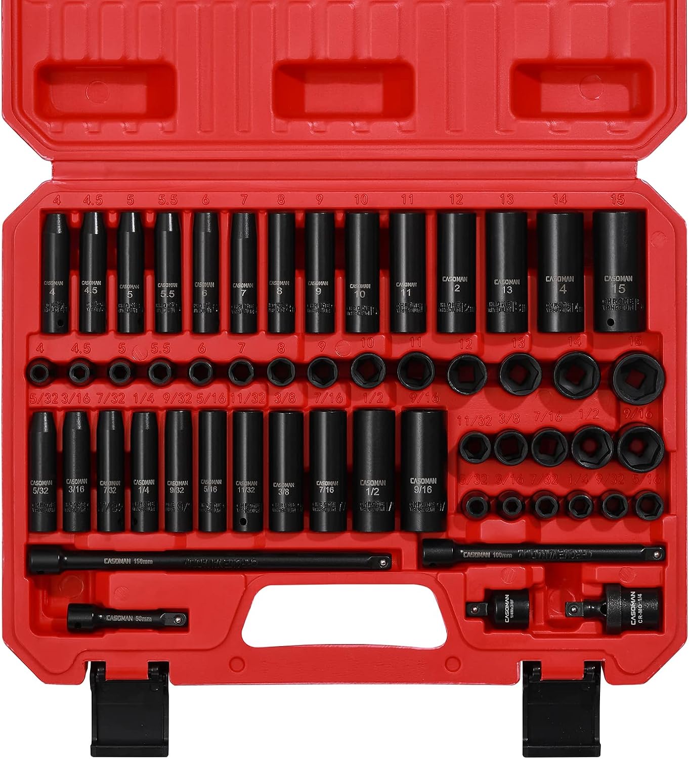 CASOMAN 55PCS 1/4Inch Drive Impact Socket Set, Shallow & Deep, 5/32