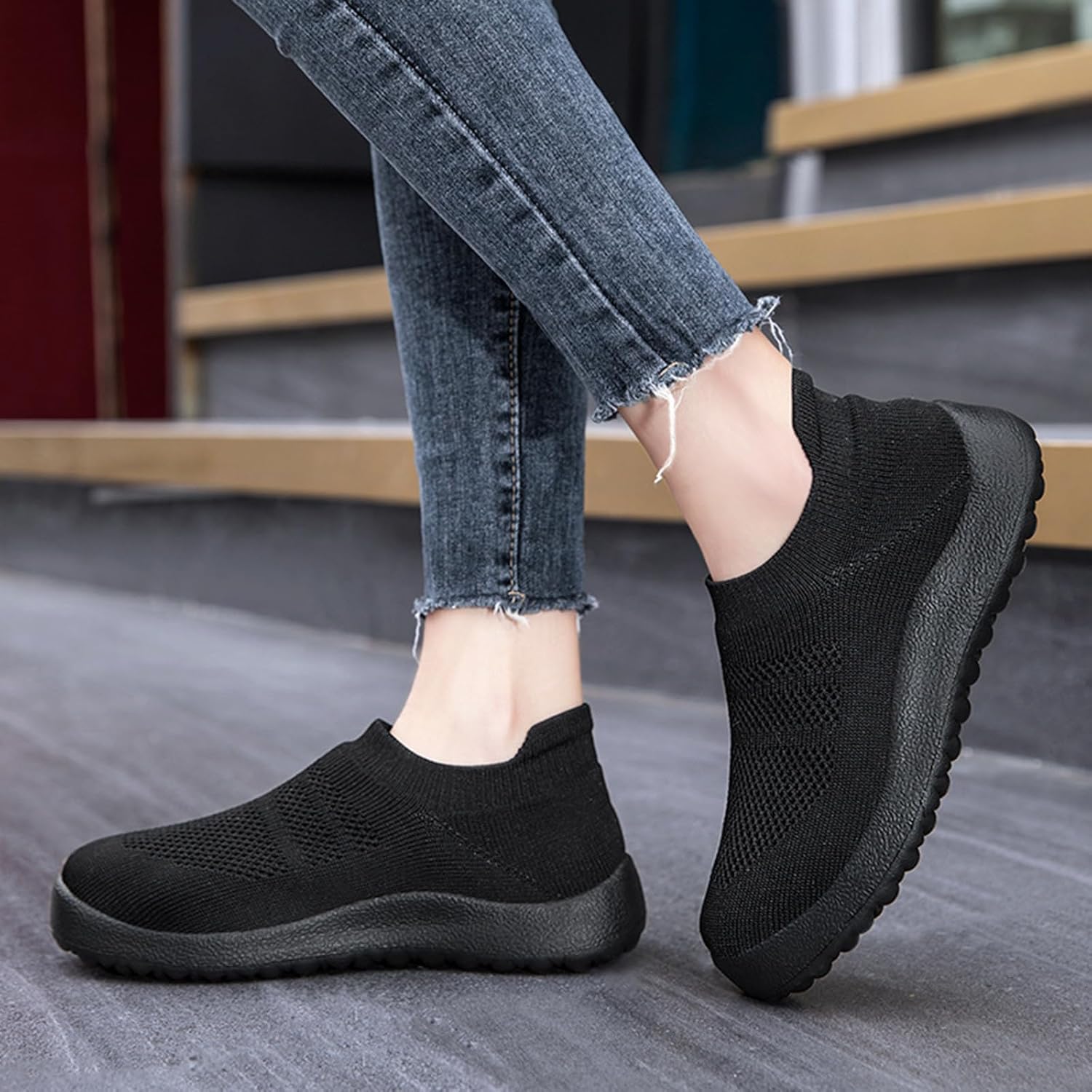 Women's Knitted Slip On Sneakers Comfortable Athletic Walking Sock Shoes Casual Breathable Mesh Tennis Workout Loafers - Image 8
