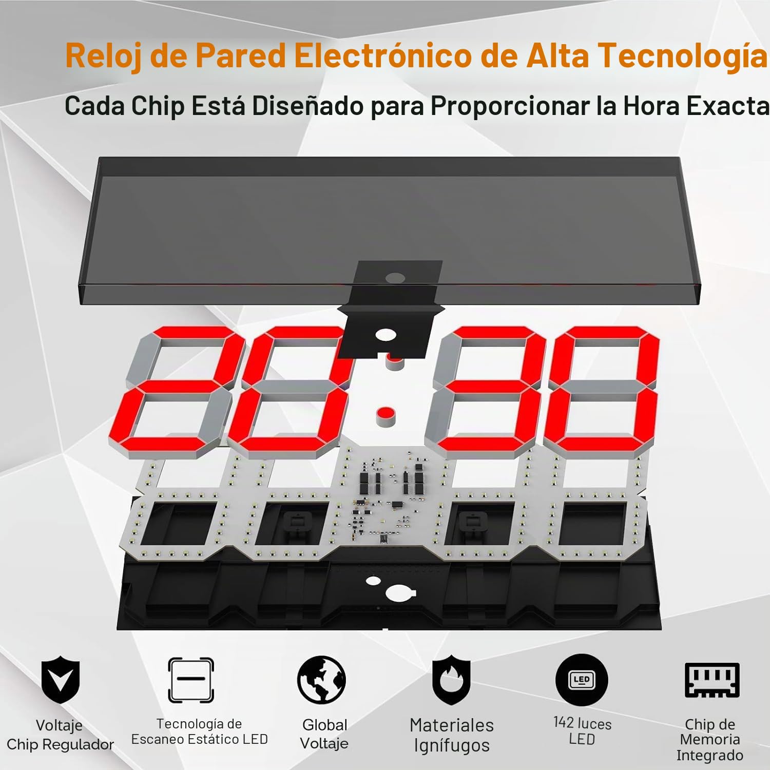CHKOSDA Reloj LED digital de pared grande con pantalla LED de 18 pulgadas, cuenta atrás con 8 niveles de brillo ajustables, indicador de 12/24 horas, indicador de temperatura y calendario (rojo)