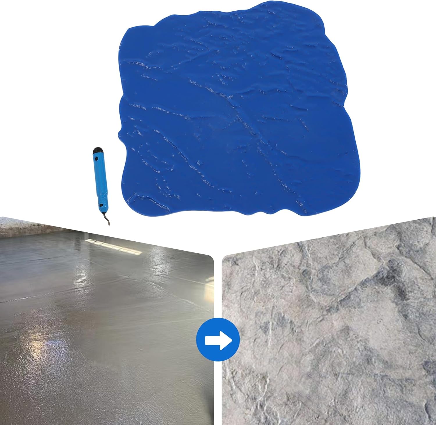 Concrete Stamps Mats Set Concrete Seamless Texturing Skin Mold Concrete Stamping Tools Slate Pattern Stamp Mat PU Blue Floor Cement Stamps Mats with Edge Trimmer (18 * 18 inches)