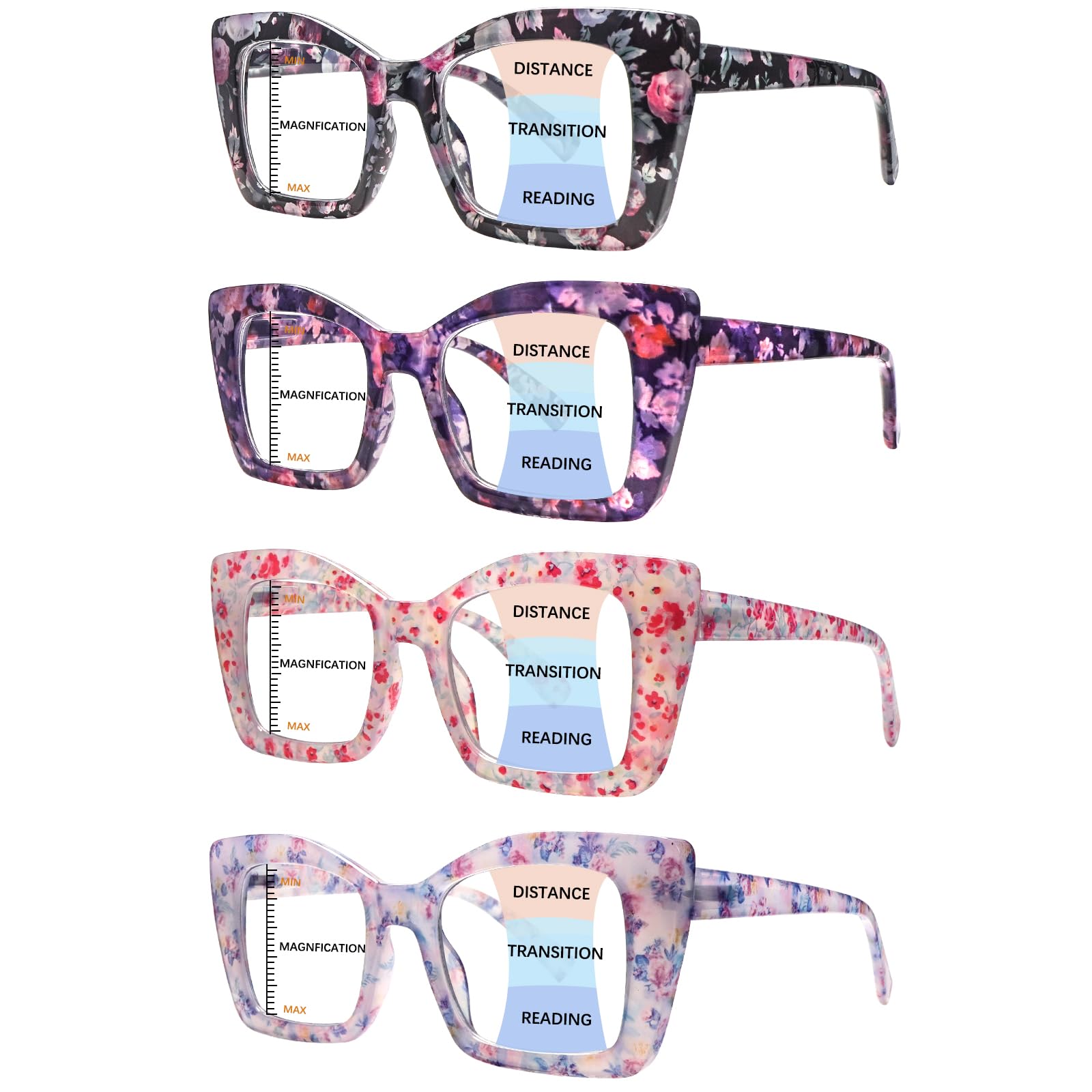 MAEOWN Progressive Multifocus Reading Glasses for Women Blue Light Blocking Oversized Square Computer Spring Hinges Readers