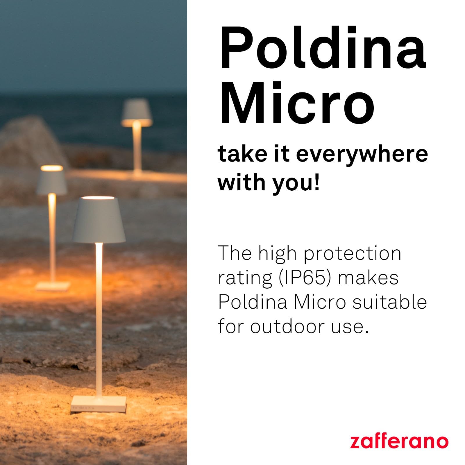 Zafferano, Poldina Micro Lamp, Rechargeable Cordless Table Lamp with Touch Controls, Suitable for Interior and Outdoor Dimmer - Image 3