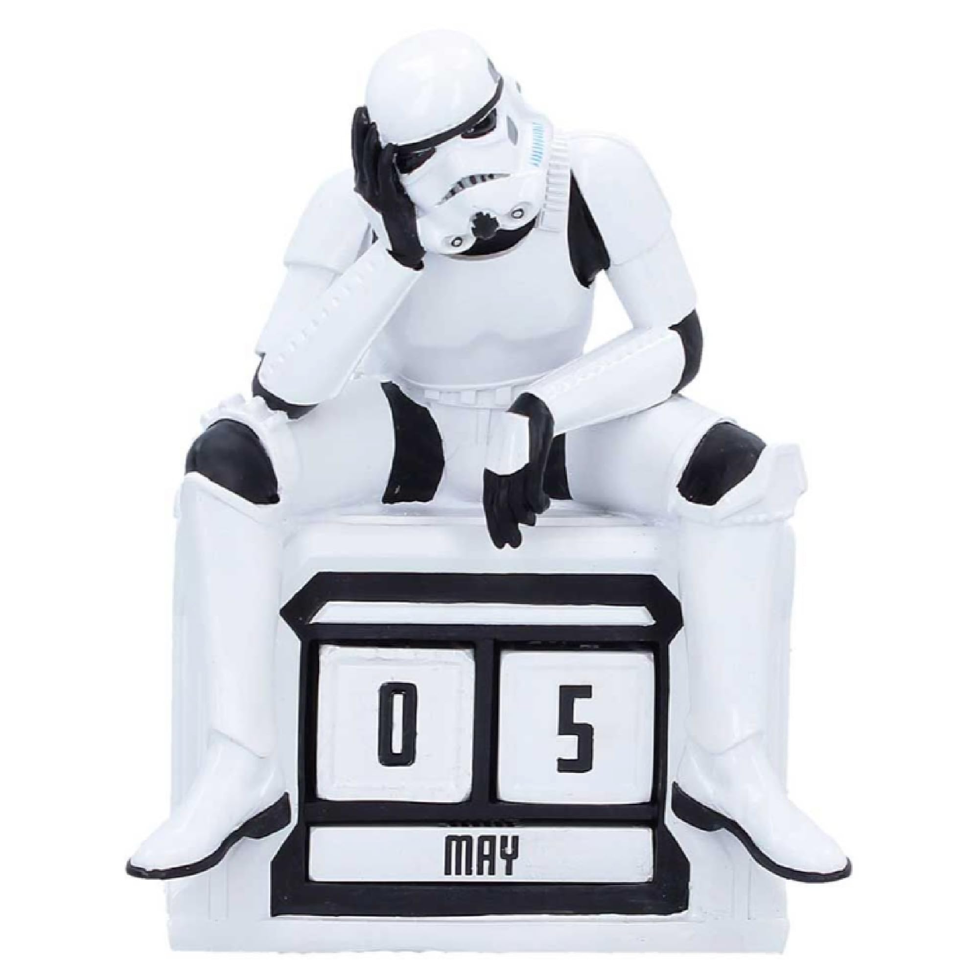 Nemesis Now Stormtrooper What a Day wieczny kalendarz 14 cm – Star Wars dekoracja biurkowa figurka z żywicy z blokami daty, zabawny kalendarz biurowy sci-fi
