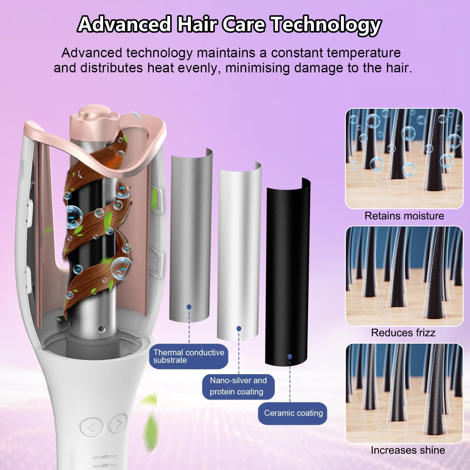 Automatic Rotating Curling Iron, Automatic Hair Curler, 4 Temperature Settings for All Hair Types, 3 Heating Durations for Diverse Styles, 1 Inch, Beach Waves Curling Wand (White)
