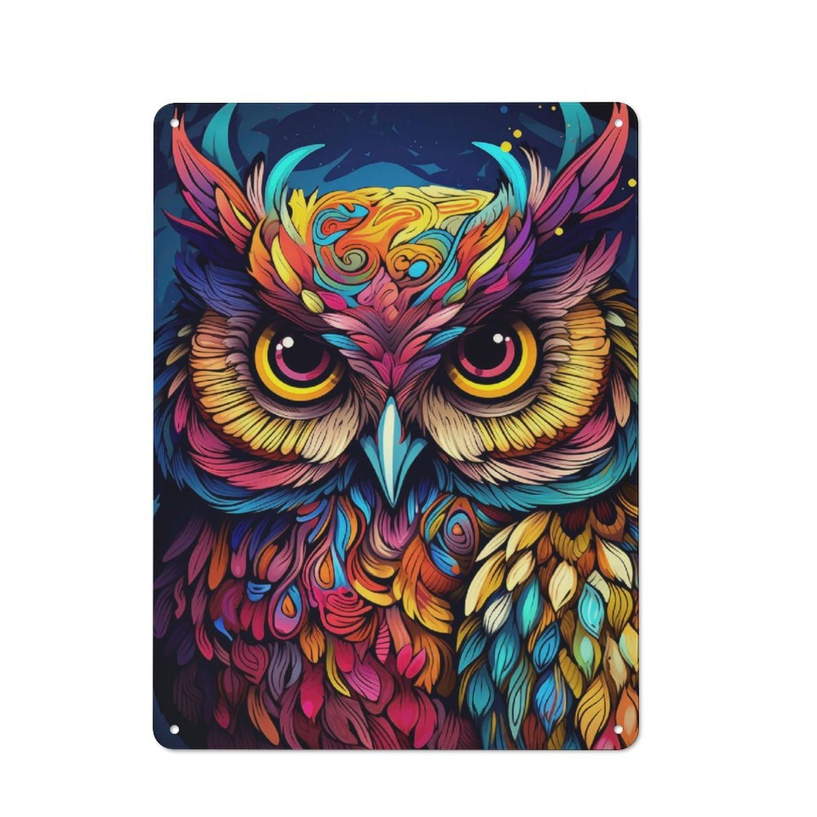 Junmoney Watchful Owl 40X30cm Rustic Metal Sign With For Guest Room Or Hallway, For Vintage Wall Decor Fans, For Metal Sign Collectors