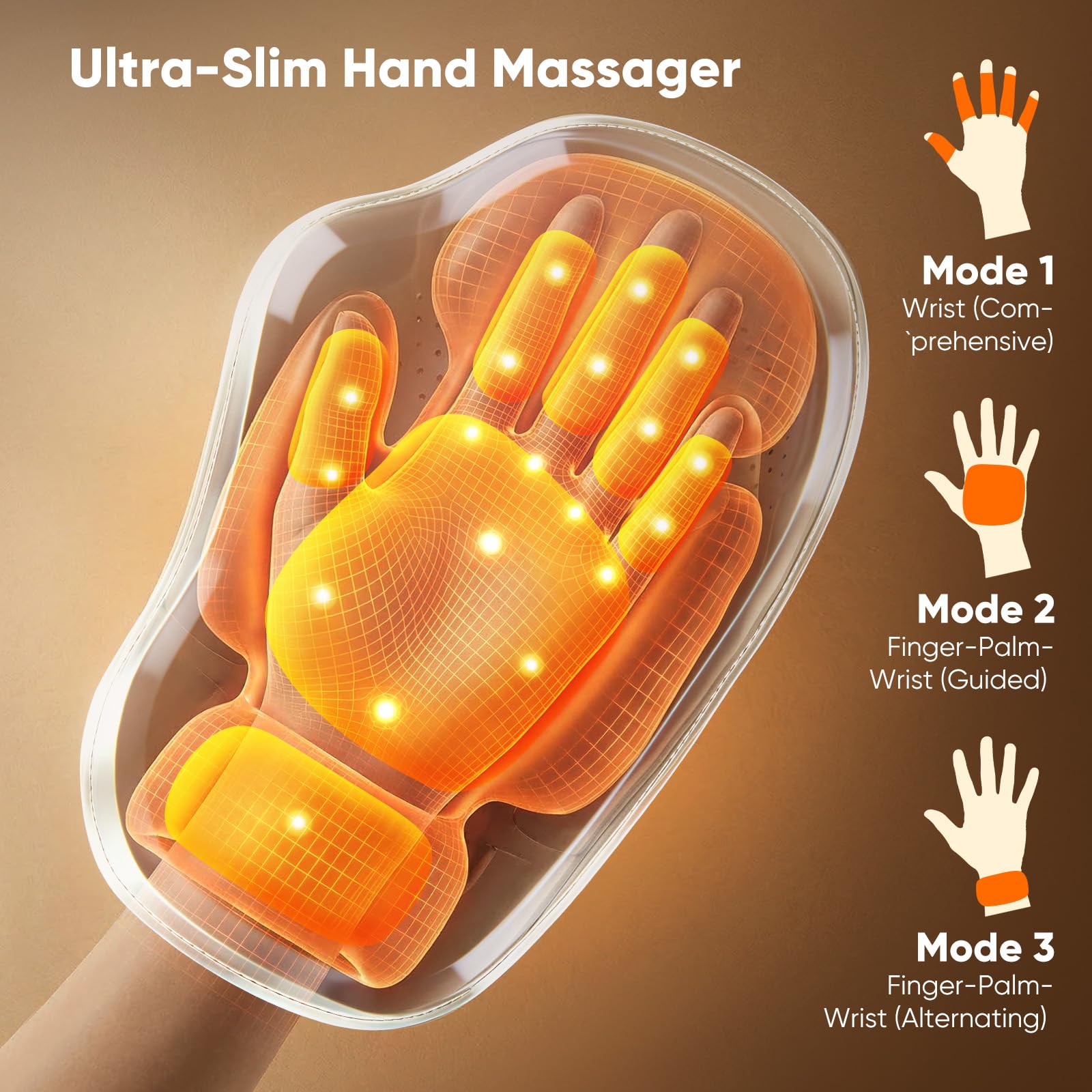 Masajeador de Manos con Compresión de Aire y Terapia de Calor, Aparato de Masaje Eléctrico Inalámbrico con 3 ajustes de calor, 3 Modos y 3 Niveles de Intensidad, para Artritis y Dolor de Muñeca