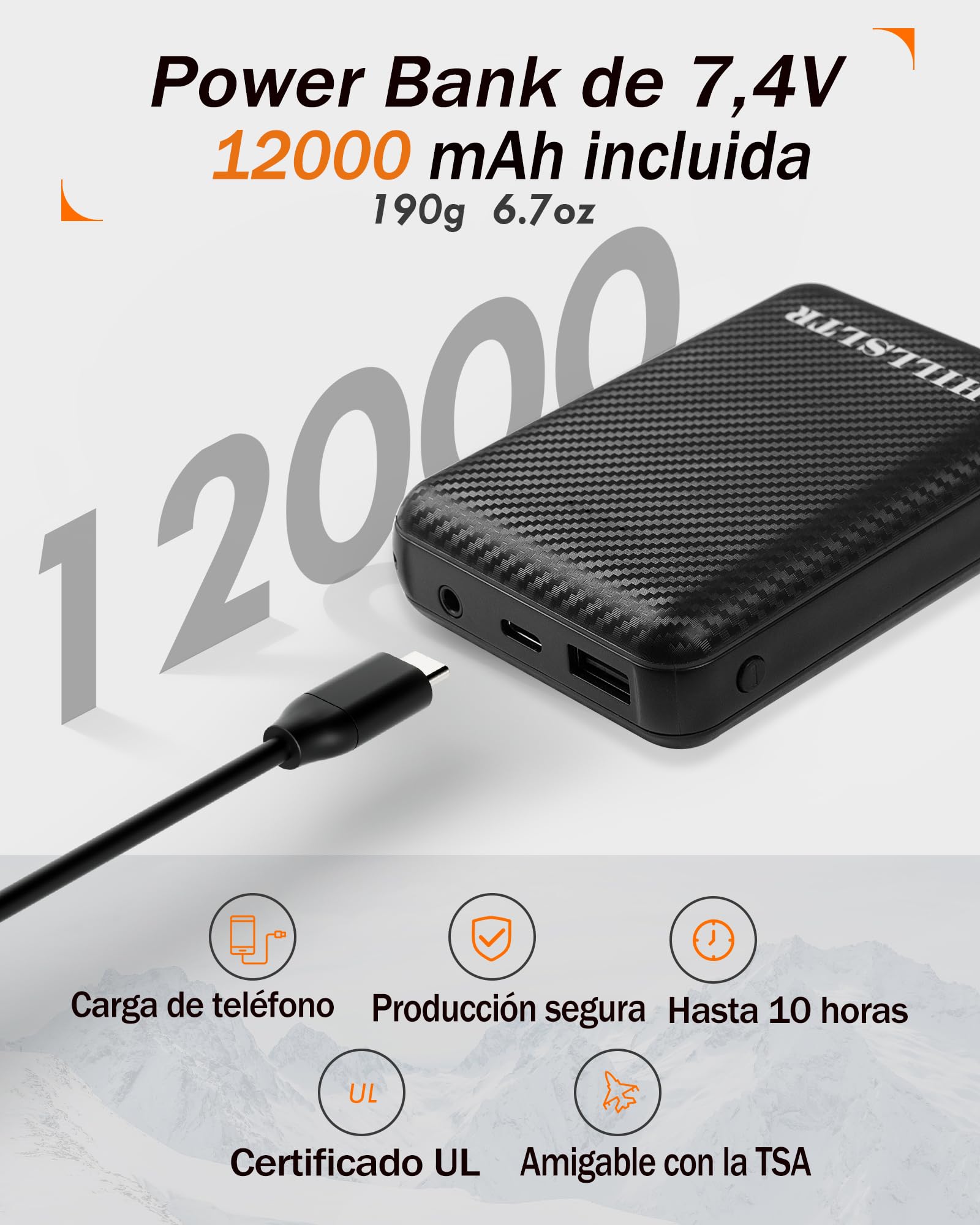 Chaleco Calefactable de Forro Polar para Mujer con Batería 7.4V 12000mAh, 8 Zonas de Calefacción, Chaleco Calefactable con 3 Niveles de Temperatura, Chaleco Calefactable para Esquí/Ciclismo