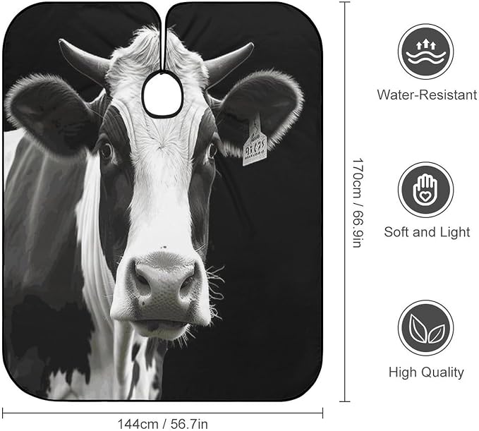 Capa para Corte de Cabello Diseño Vaca Blanco y Negro miniatura 2