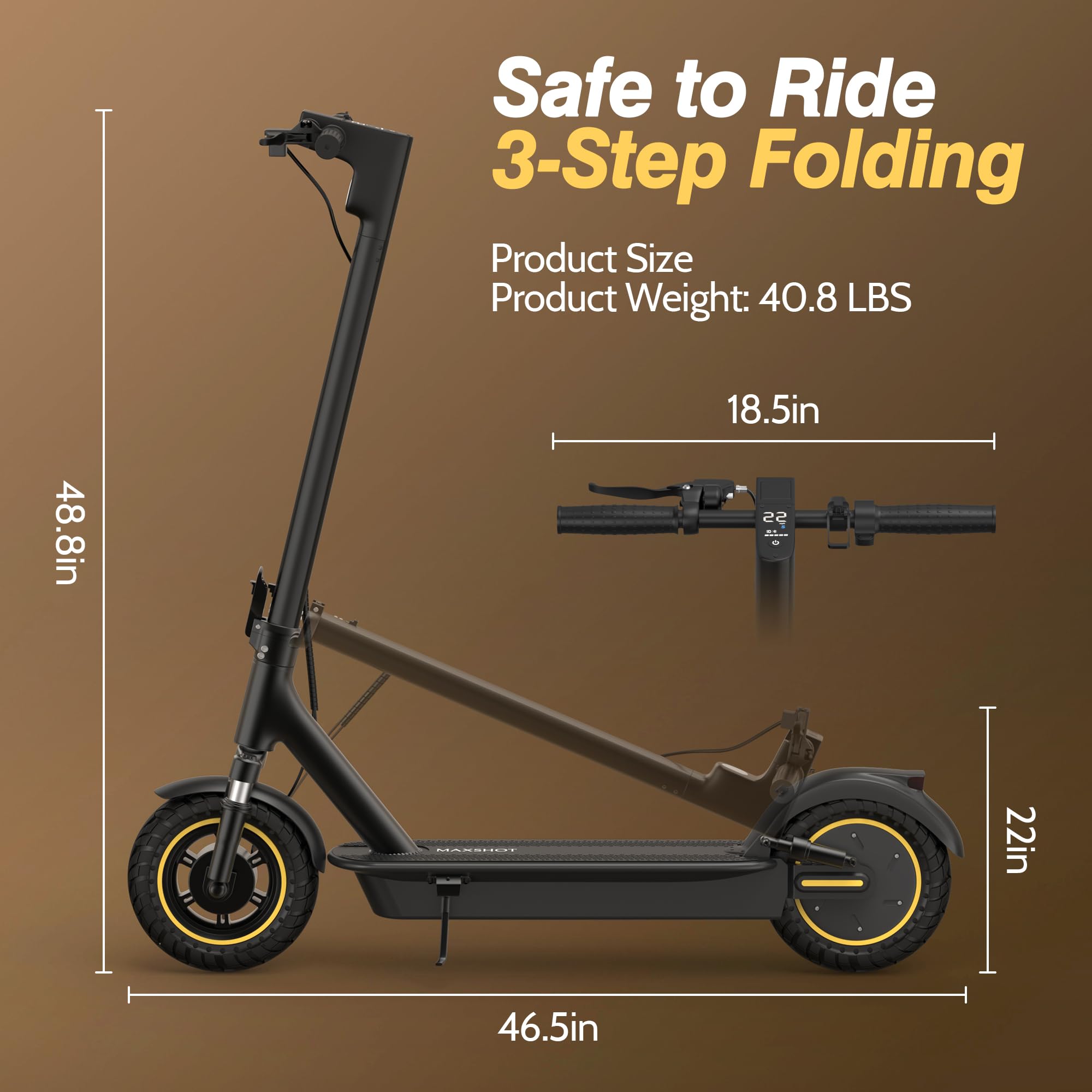 MAXSHOT Electric Scooter for Adults, 8.5/10/14" Tires, 19/22Mph, 350W/500W Motor, 21-28 Miles Range, Folding E-Scooter with Dual Suspension,APP Control - 4