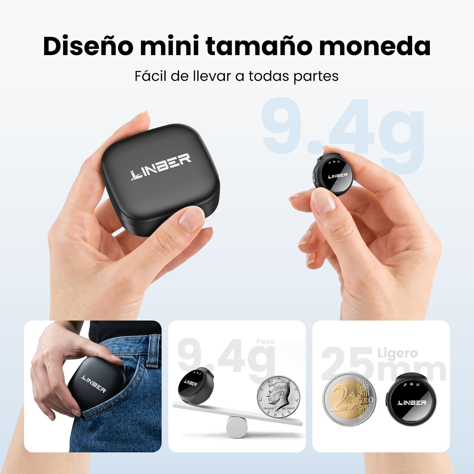 Micrófono lavalier inalámbrico para iPhone, Mini magnético | Cancelación de ruido IA, conexión rápida, batería 6h, ideal para Vlogs, entrevistas y directos